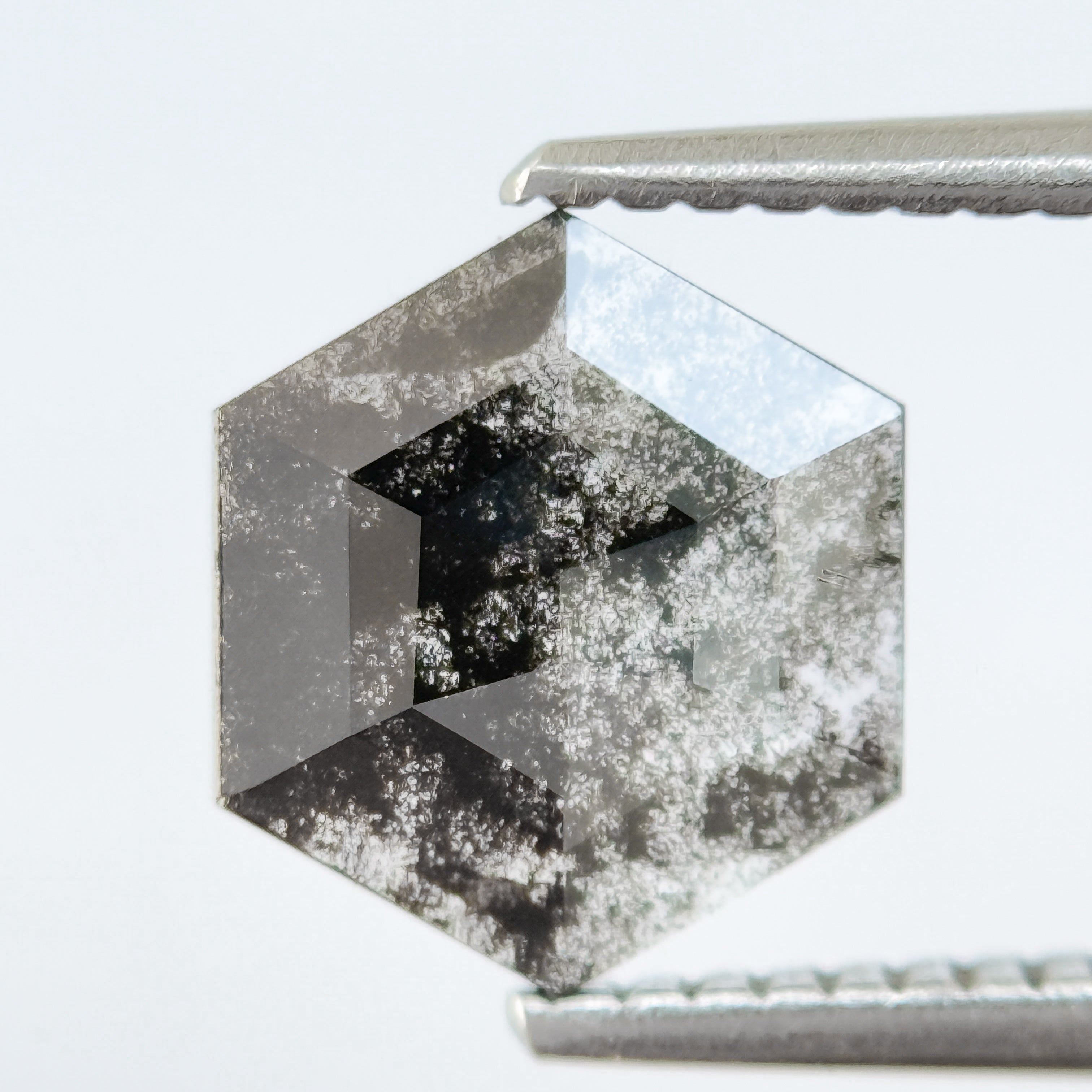 1.12 Ct Hexagon Rose Cut Grey Natural Salt and Pepper Diamond