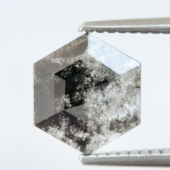 1.12 Ct Hexagon Rose Cut Grey Natural Salt and Pepper Diamond