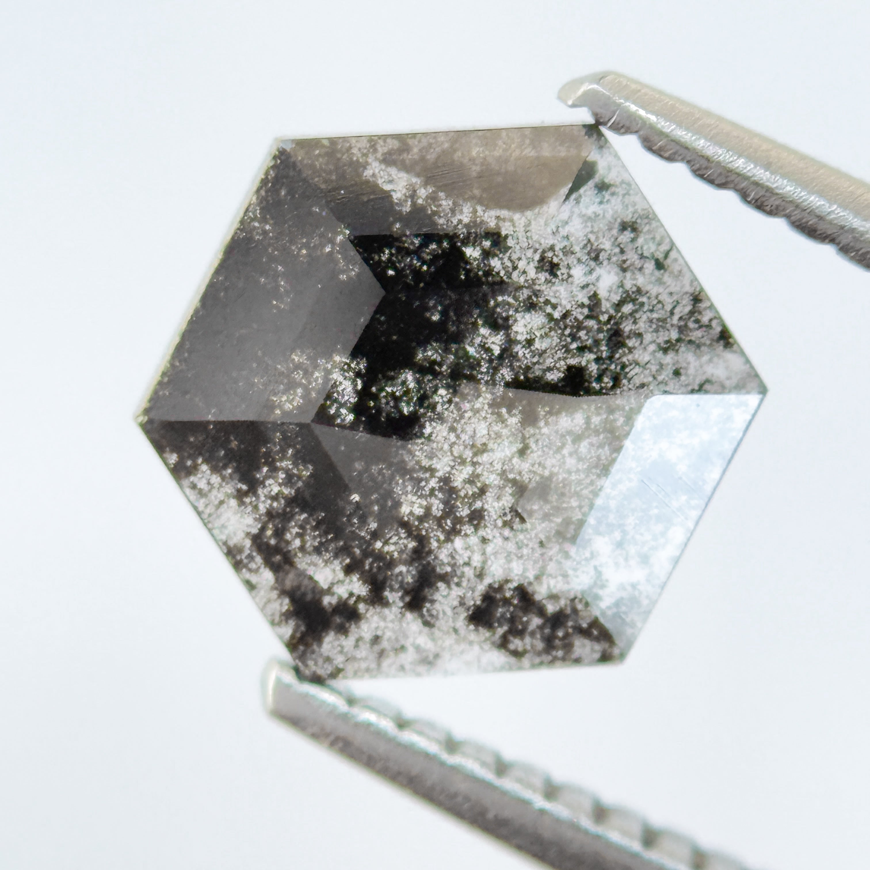 1.12 Ct Hexagon Rose Cut Grey Natural Salt and Pepper Diamond
