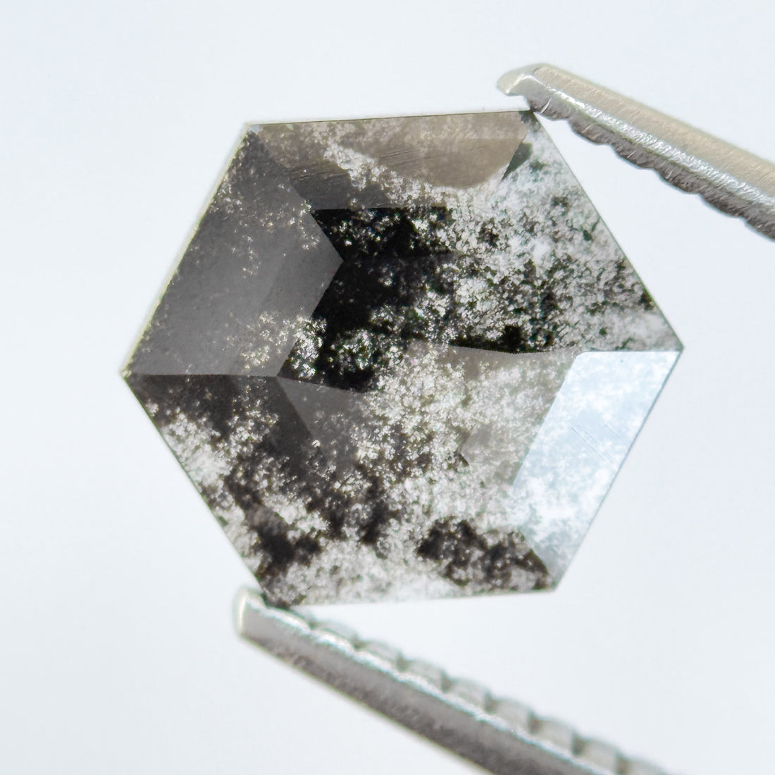 1.12 Ct Hexagon Rose Cut Grey Natural Salt and Pepper Diamond