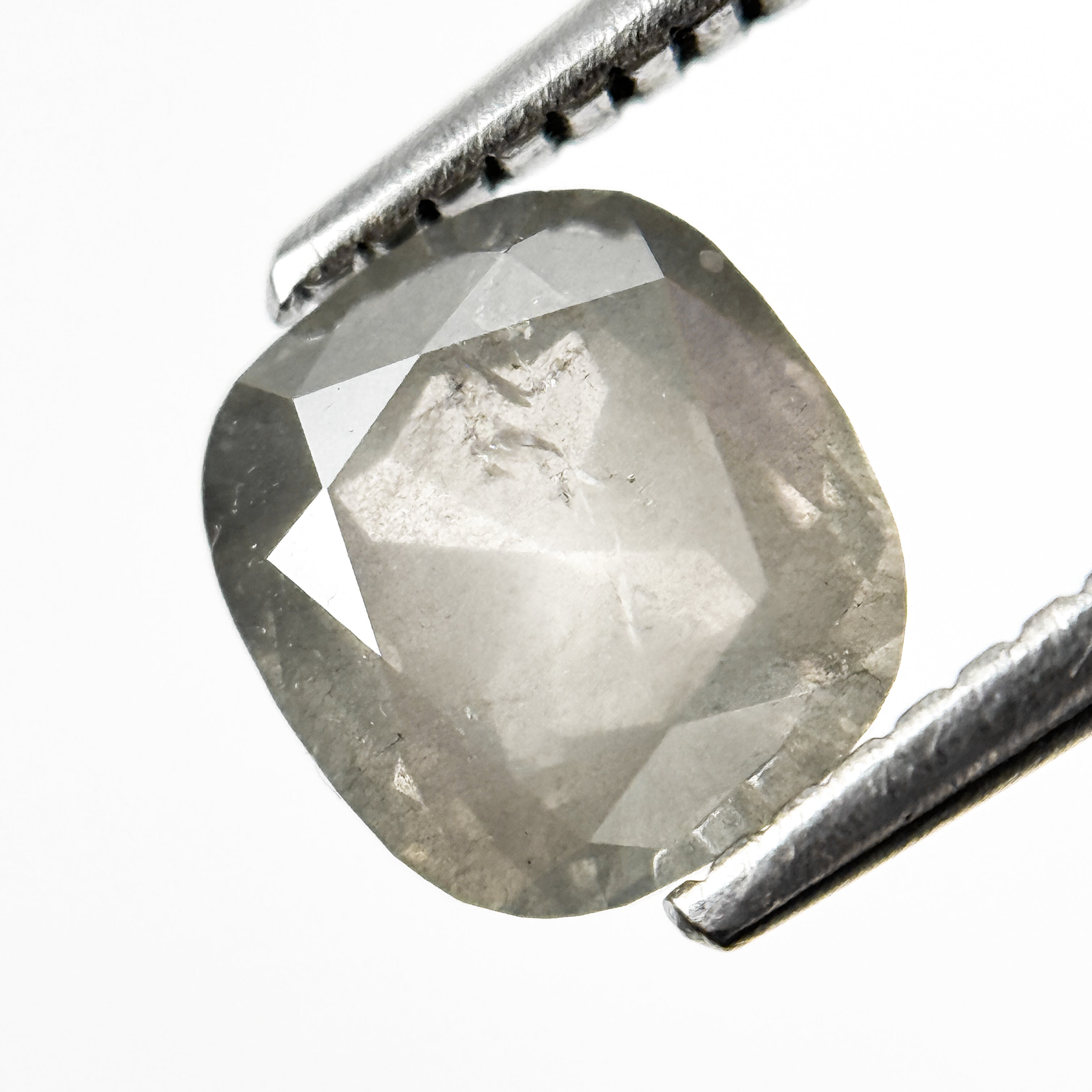 1.49 Ct Cushion Rose Cut Grey Natural Salt and Pepper Diamond