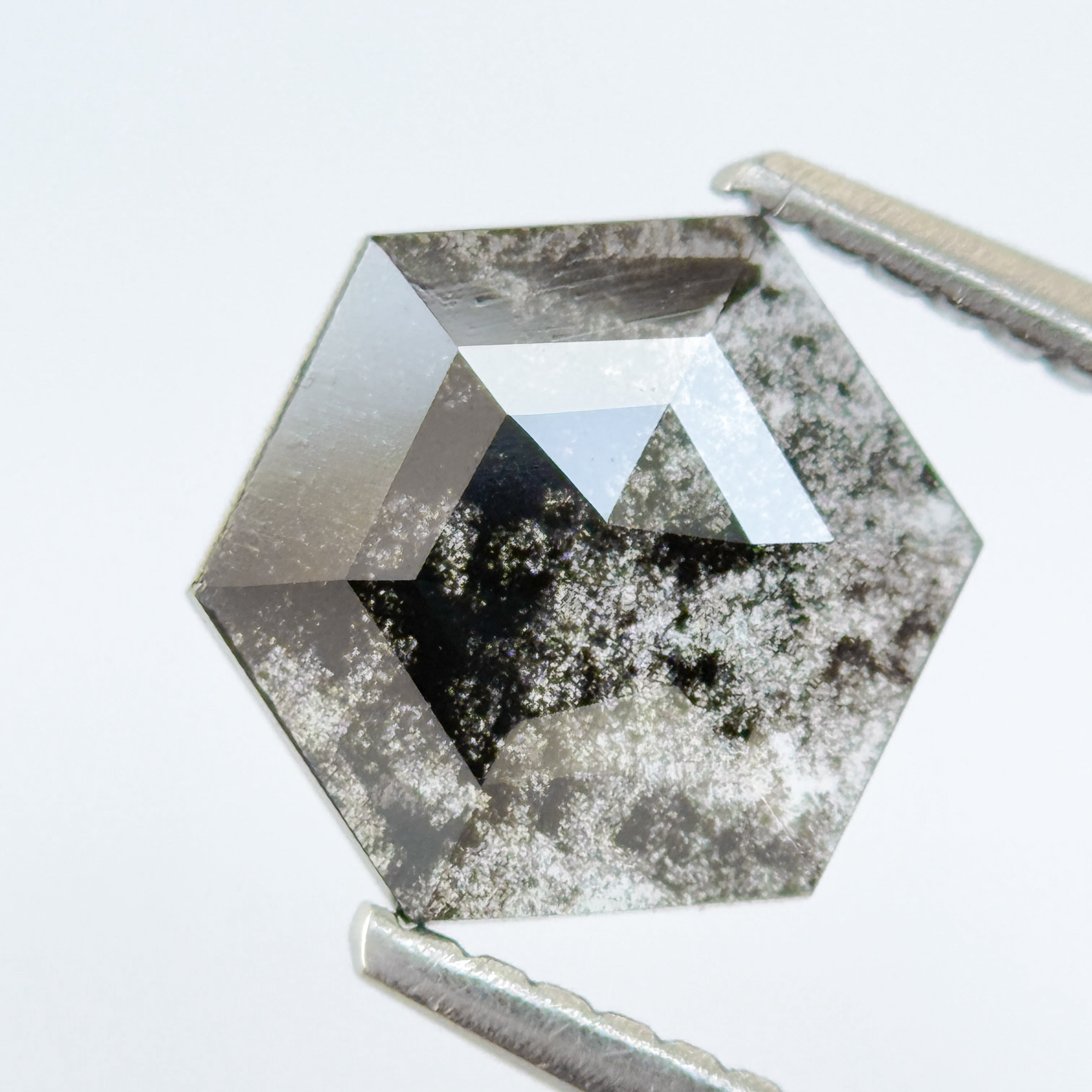 1.12 Ct Hexagon Rose Cut Grey Natural Salt and Pepper Diamond