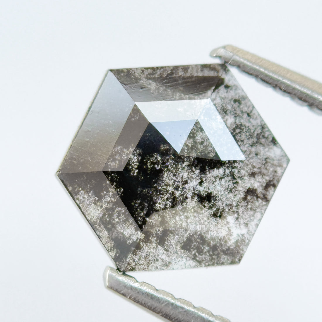 1.12 Ct Hexagon Rose Cut Grey Natural Salt and Pepper Diamond