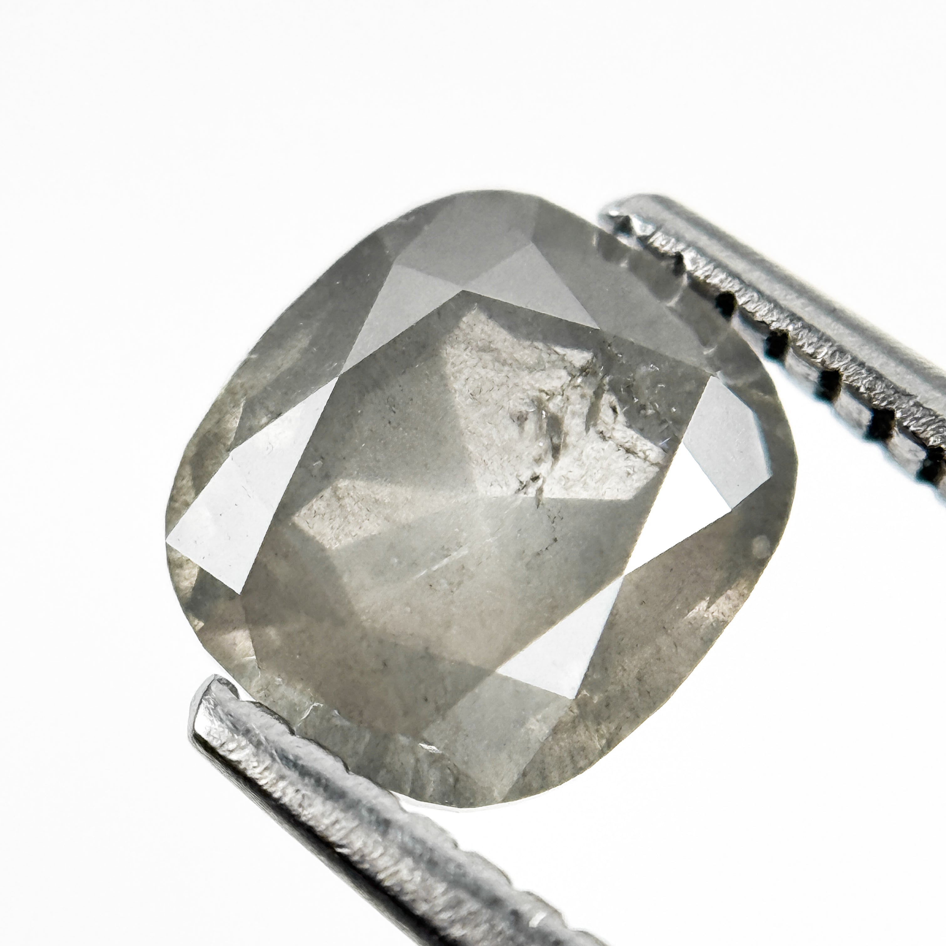1.49 Ct Cushion Rose Cut Grey Natural Salt and Pepper Diamond