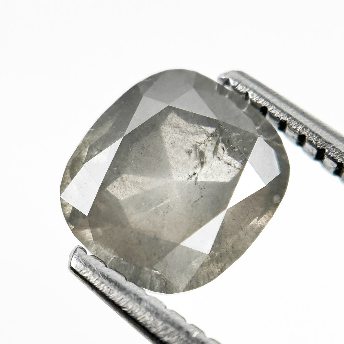 1.49 Ct Cushion Rose Cut Grey Natural Salt and Pepper Diamond