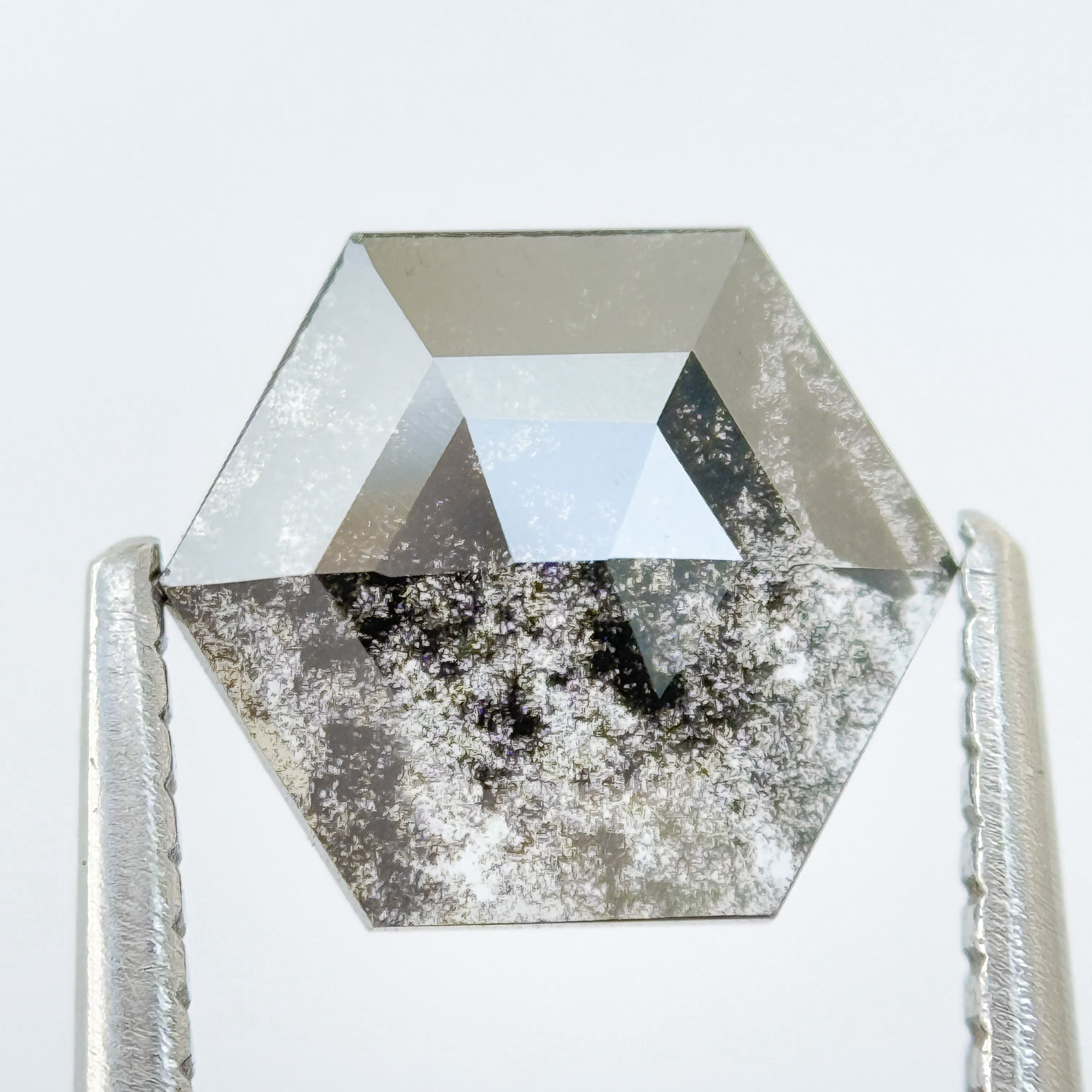 1.12 Ct Hexagon Rose Cut Grey Natural Salt and Pepper Diamond