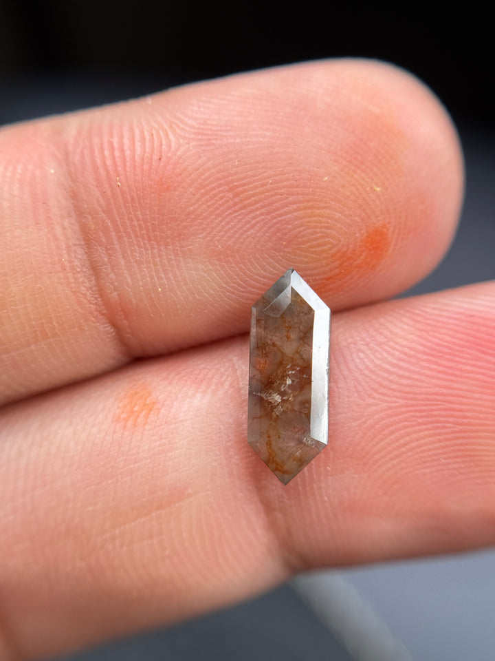 1.30 Ct Hexagon Rose Cut Red Natural Salt and Pepper Diamond