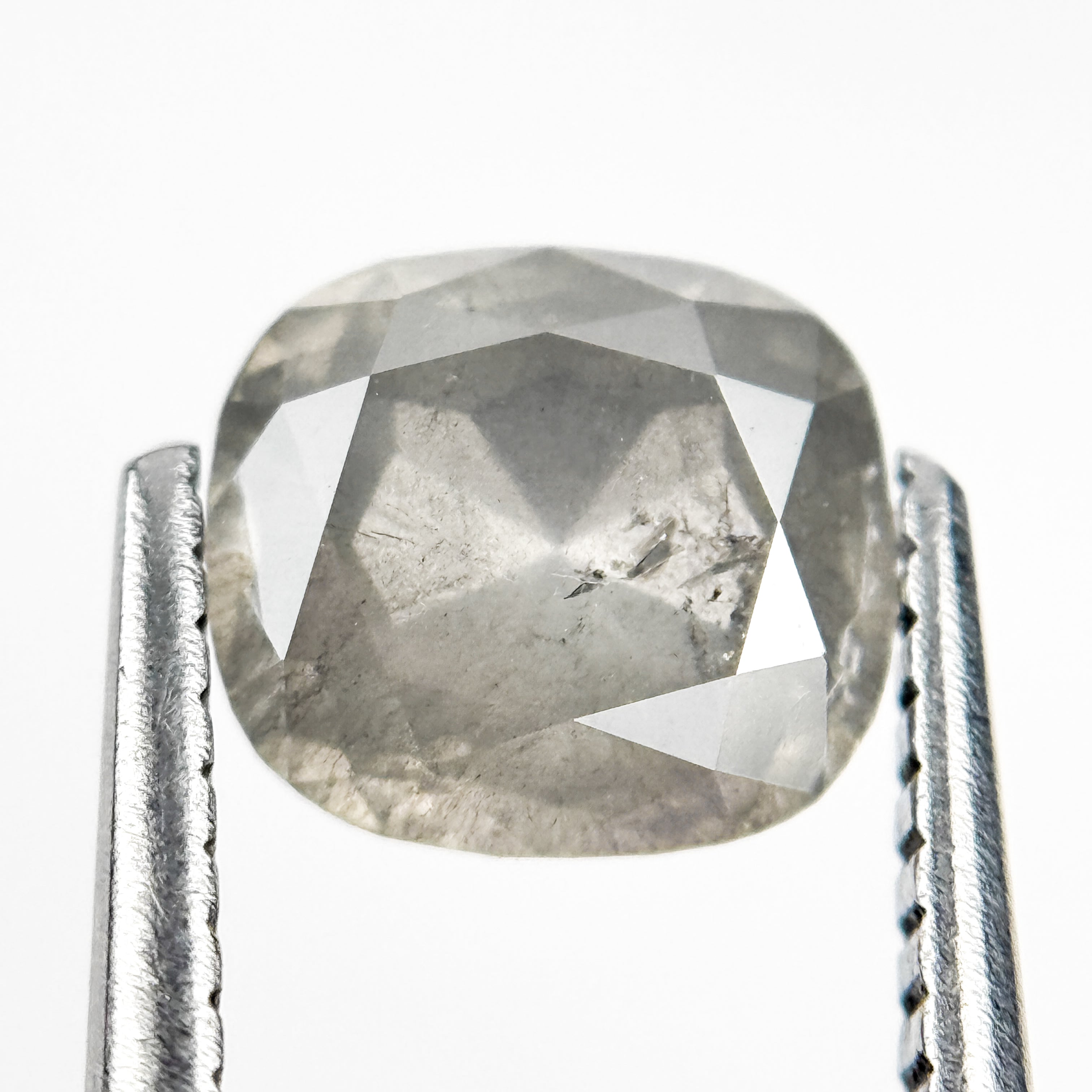 1.49 Ct Cushion Rose Cut Grey Natural Salt and Pepper Diamond