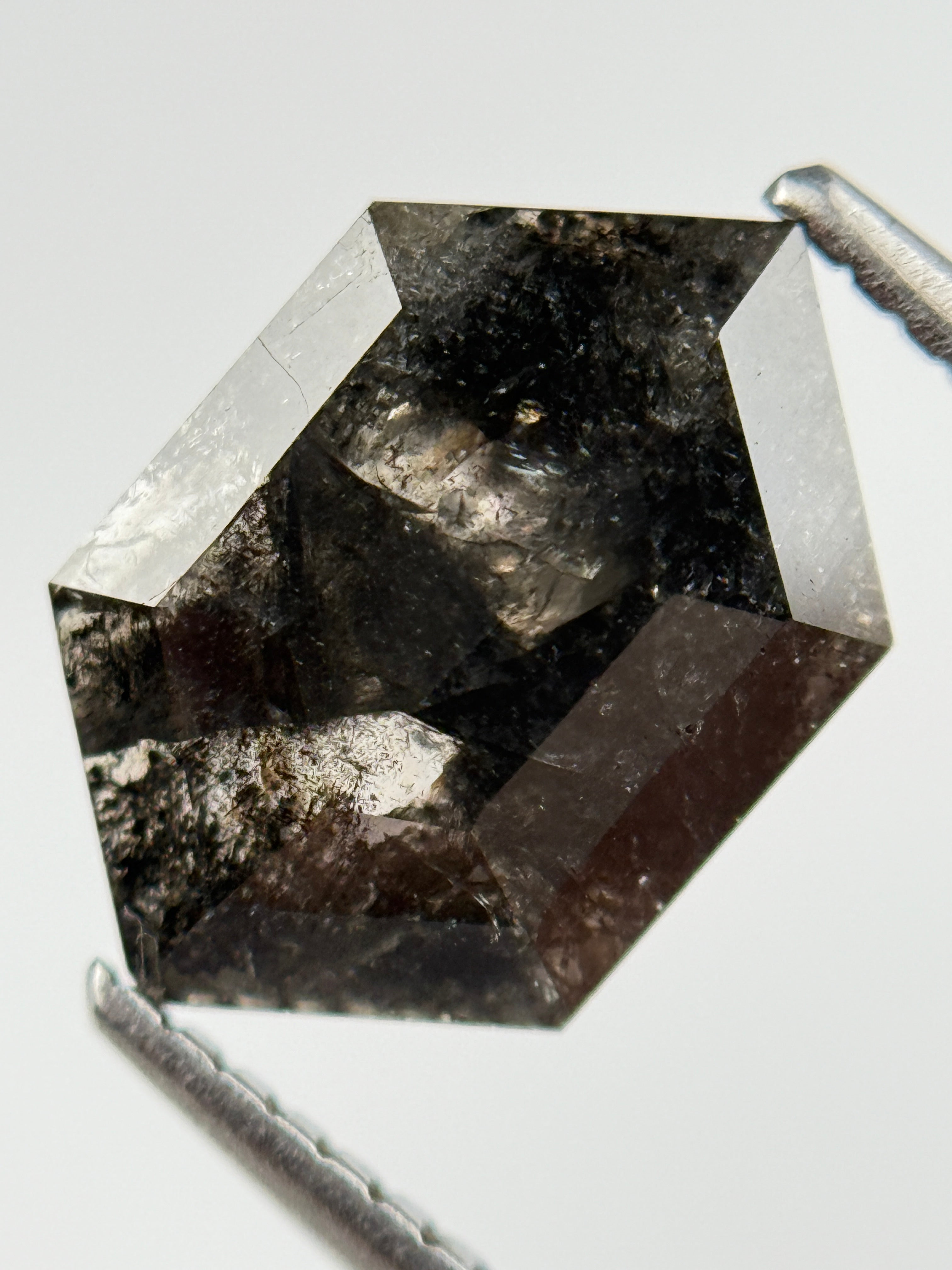 2.60 Ct Hexagon Rose Cut Grey Natural Salt and Pepper Diamond
