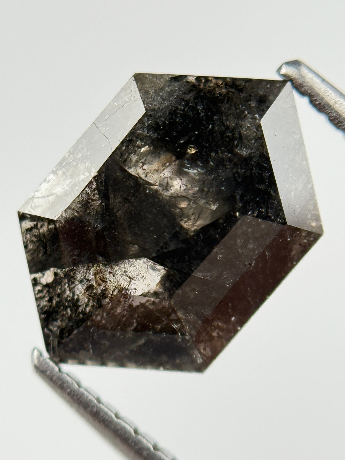 2.60 Ct Hexagon Rose Cut Grey Natural Salt and Pepper Diamond