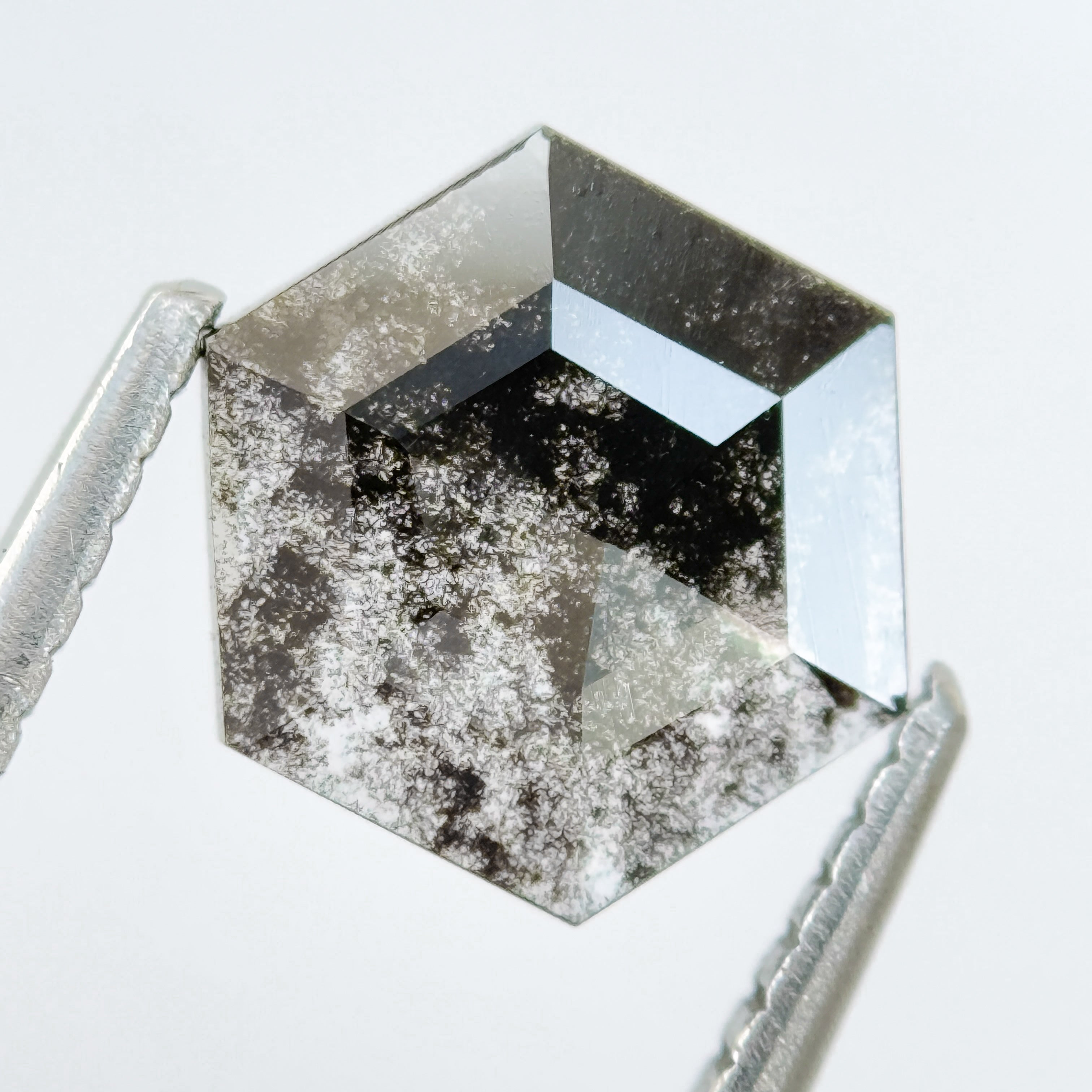1.12 Ct Hexagon Rose Cut Grey Natural Salt and Pepper Diamond