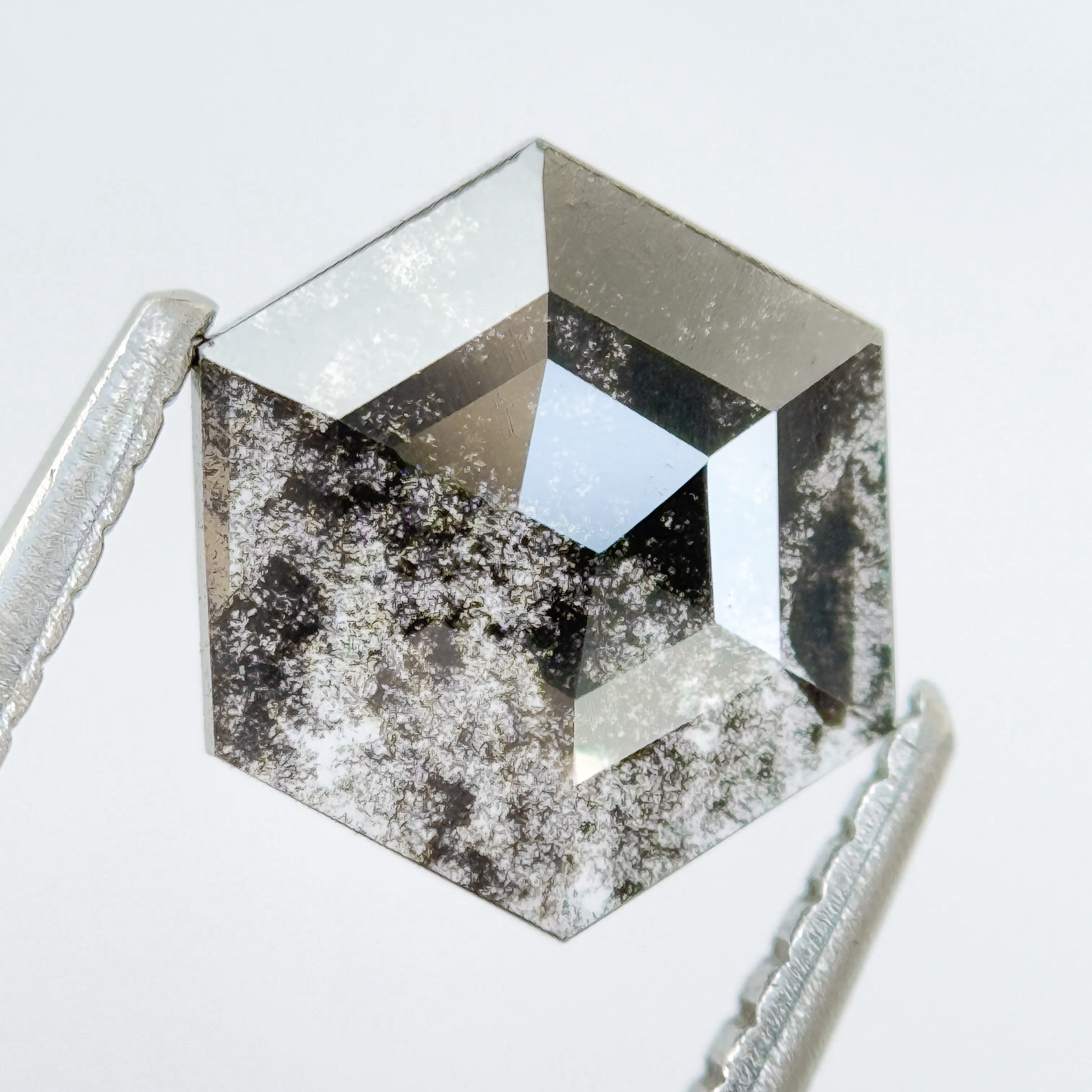 1.12 Ct Hexagon Rose Cut Grey Natural Salt and Pepper Diamond