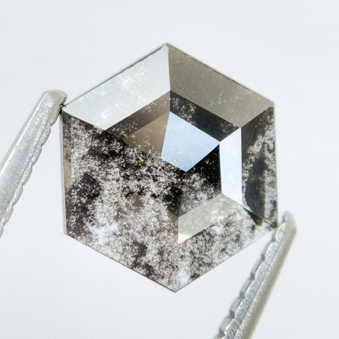 1.12 Ct Hexagon Rose Cut Grey Natural Salt and Pepper Diamond