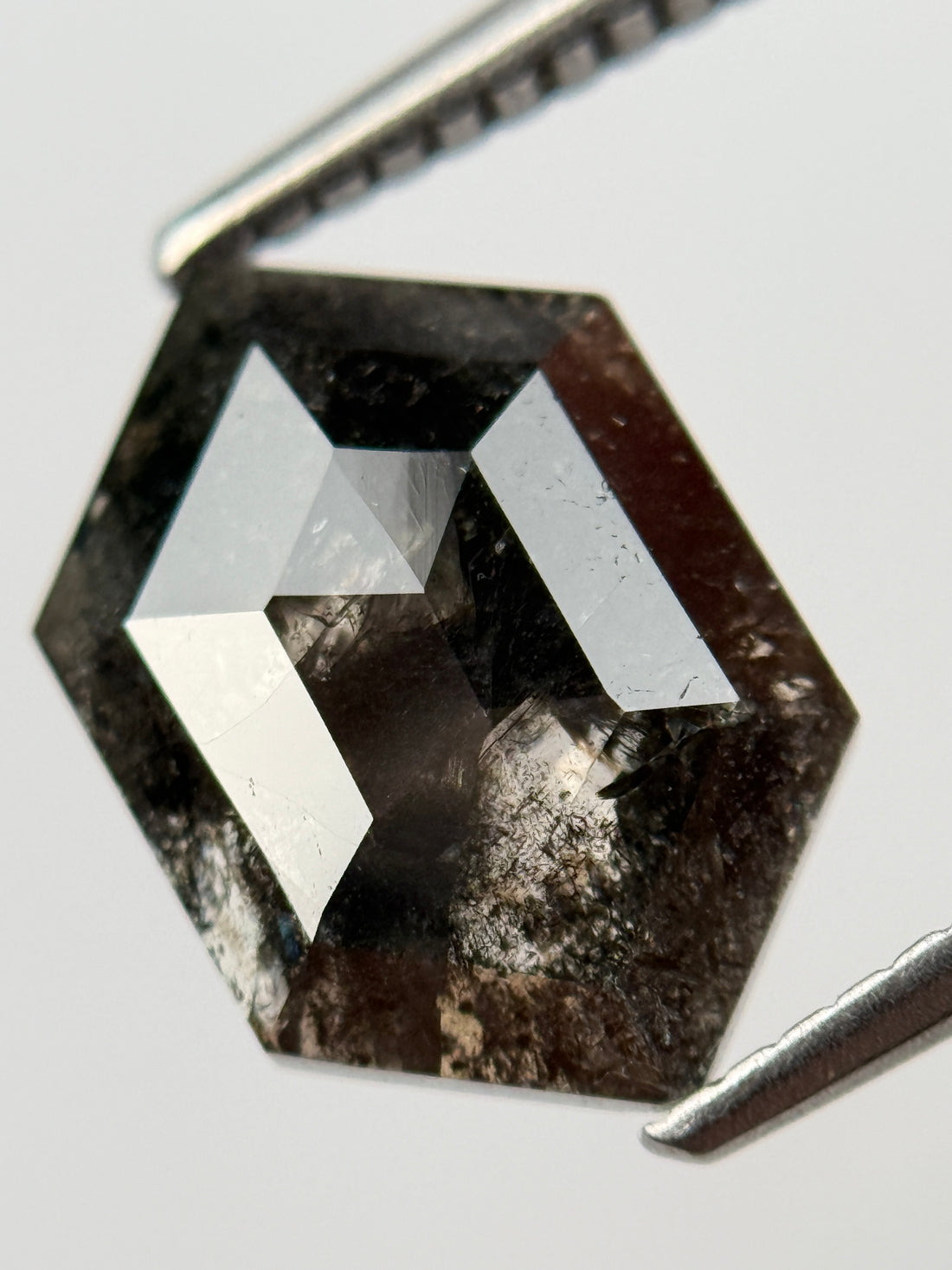 2.60 Ct Hexagon Rose Cut Grey Natural Salt and Pepper Diamond
