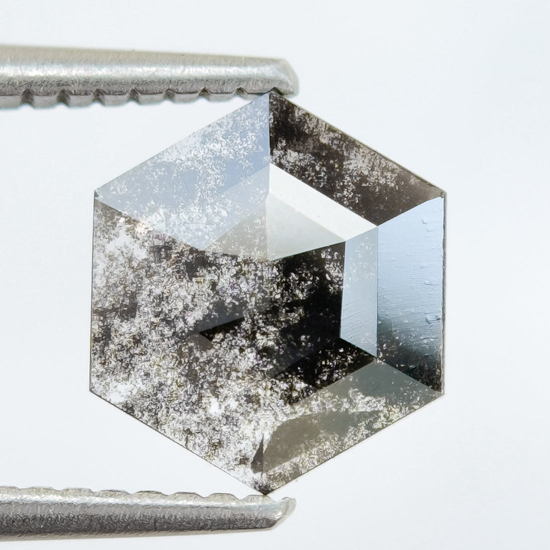 1.12 Ct Hexagon Rose Cut Grey Natural Salt and Pepper Diamond