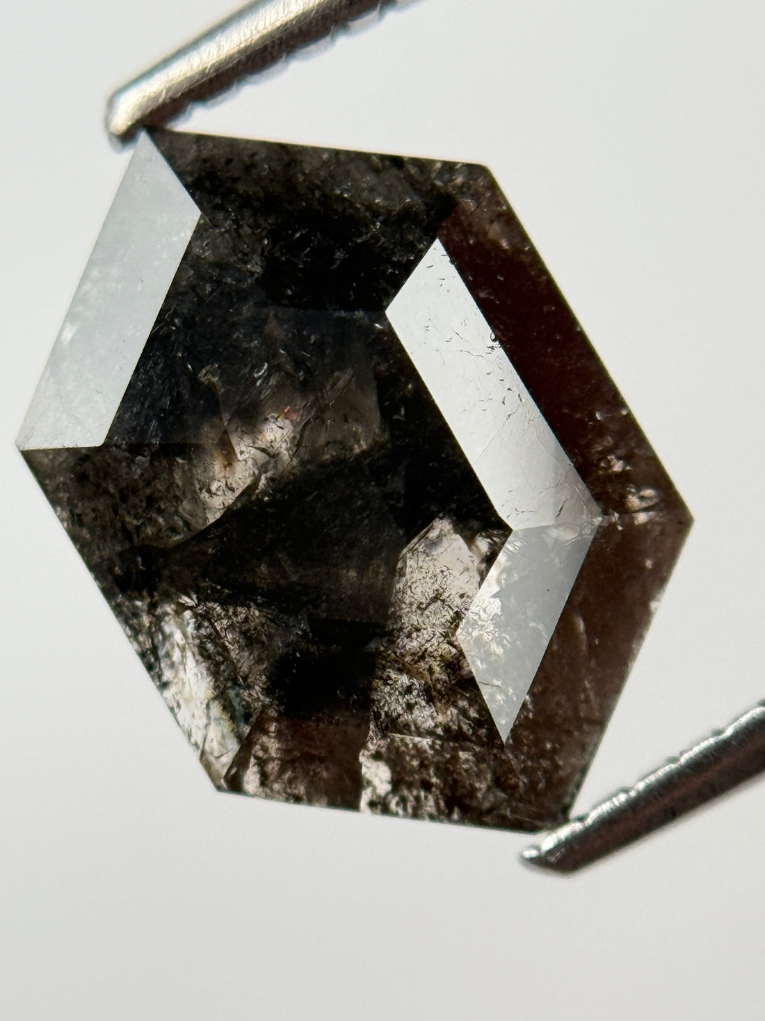 2.60 Ct Hexagon Rose Cut Grey Natural Salt and Pepper Diamond