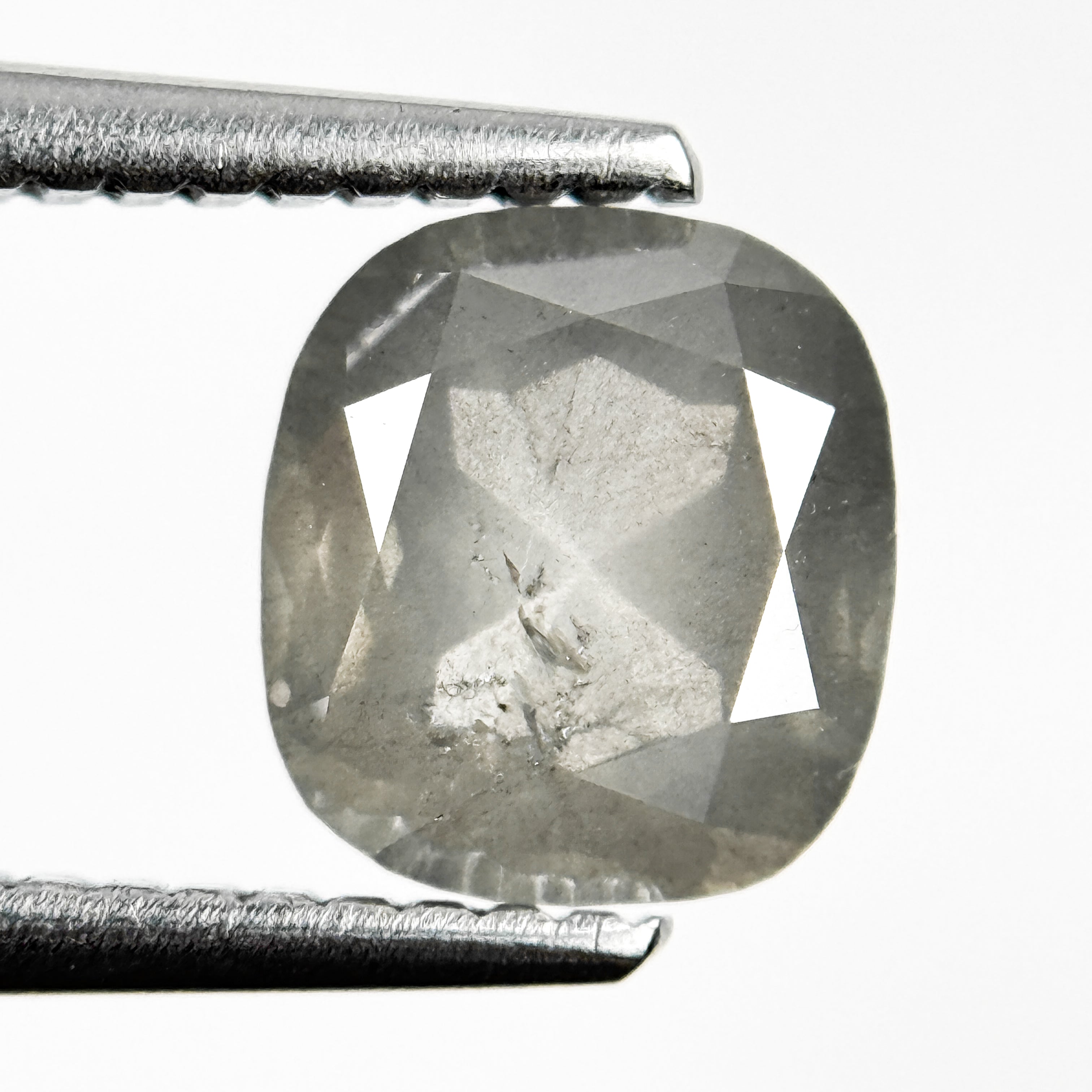 1.49 Ct Cushion Rose Cut Grey Natural Salt and Pepper Diamond