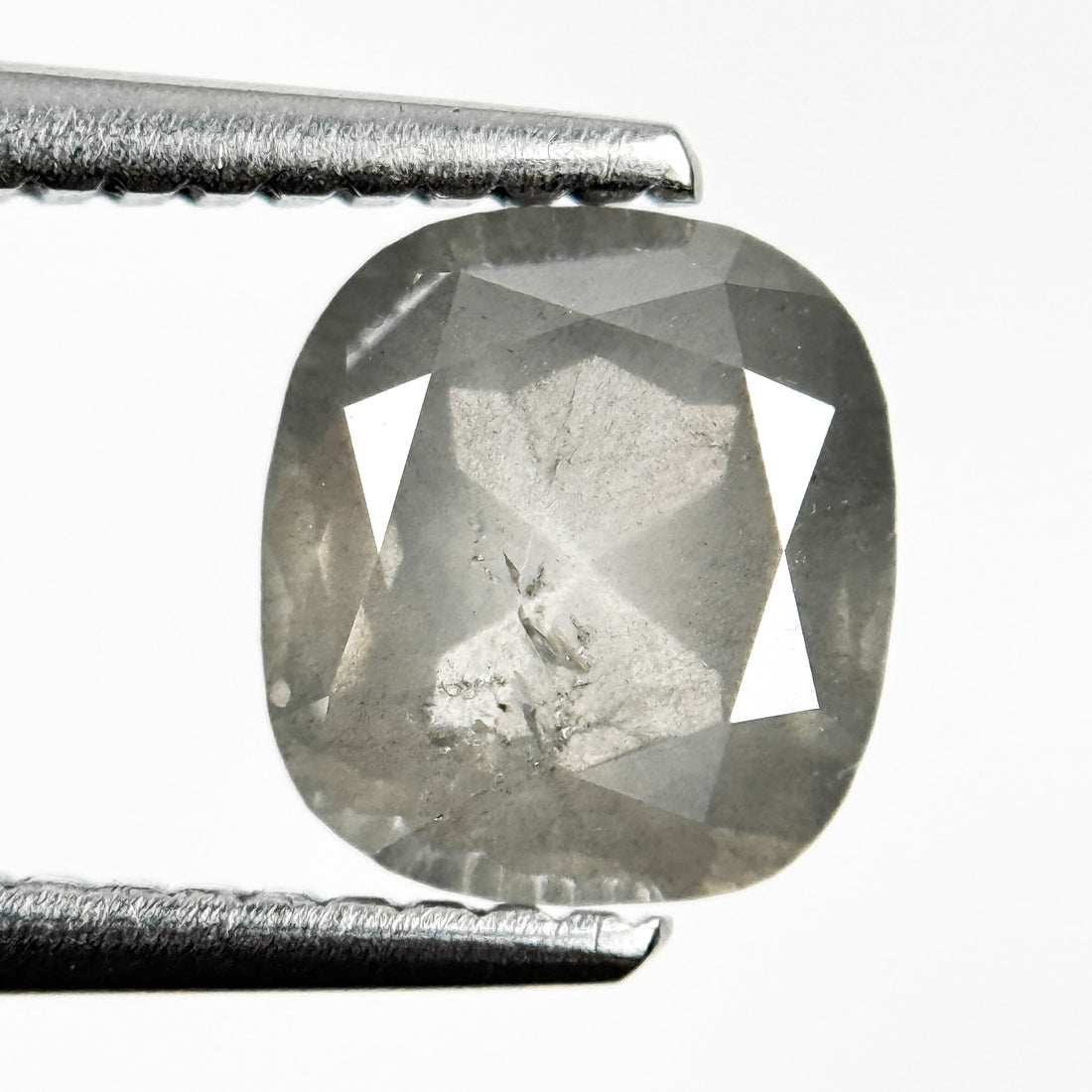 1.49 Ct Cushion Rose Cut Grey Natural Salt and Pepper Diamond