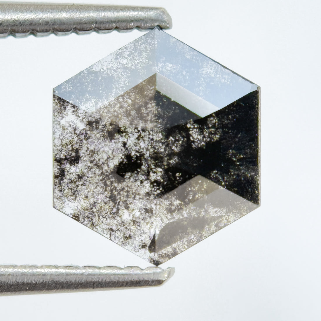 1.12 Ct Hexagon Rose Cut Grey Natural Salt and Pepper Diamond