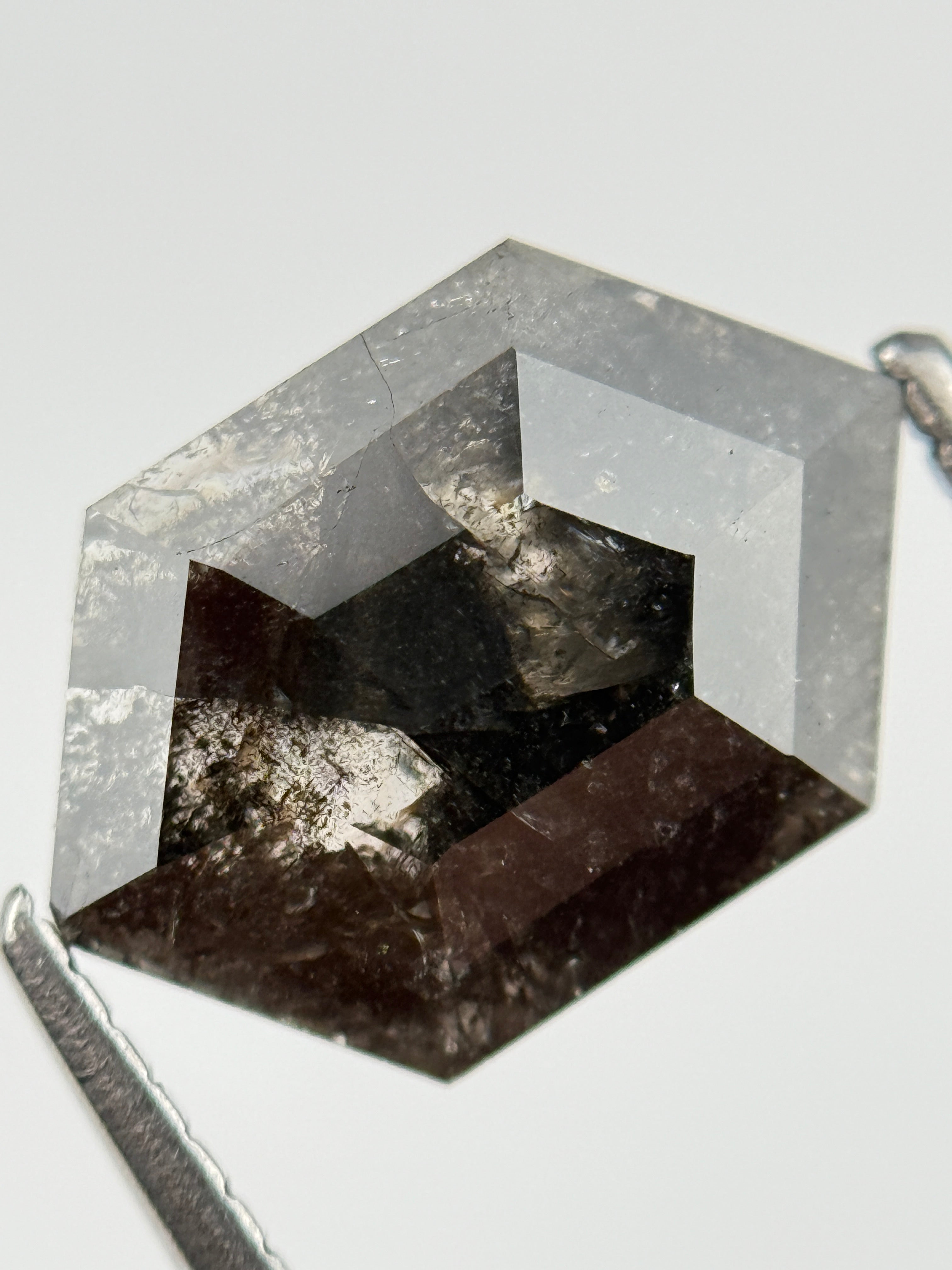 2.60 Ct Hexagon Rose Cut Grey Natural Salt and Pepper Diamond