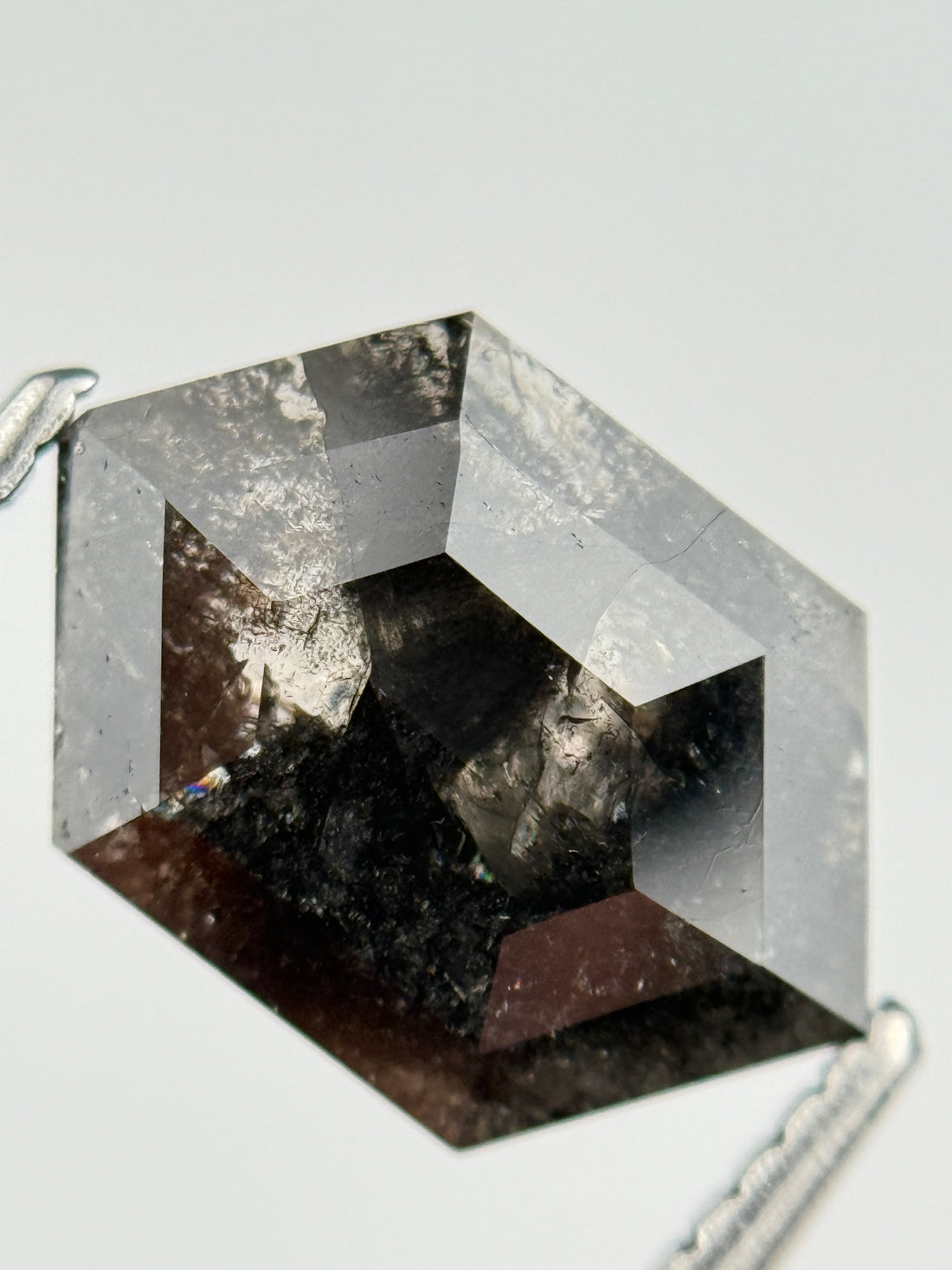 2.60 Ct Hexagon Rose Cut Grey Natural Salt and Pepper Diamond