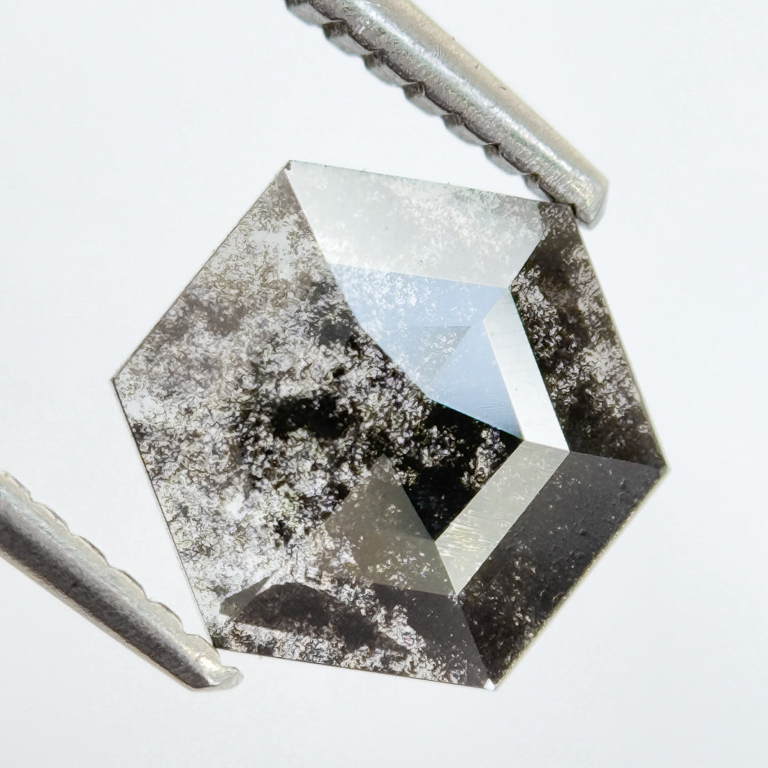 1.12 Ct Hexagon Rose Cut Grey Natural Salt and Pepper Diamond
