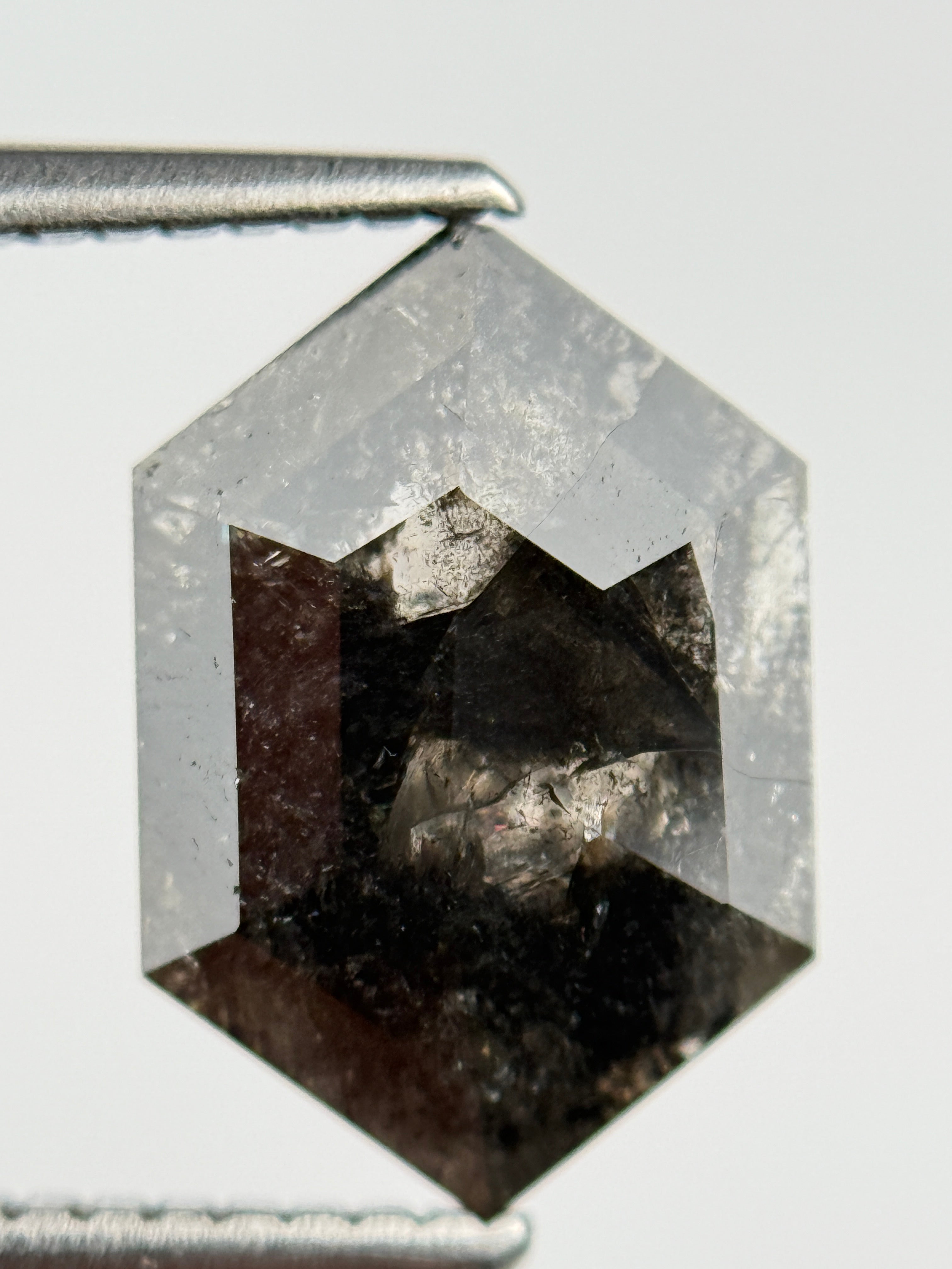 2.60 Ct Hexagon Rose Cut Grey Natural Salt and Pepper Diamond