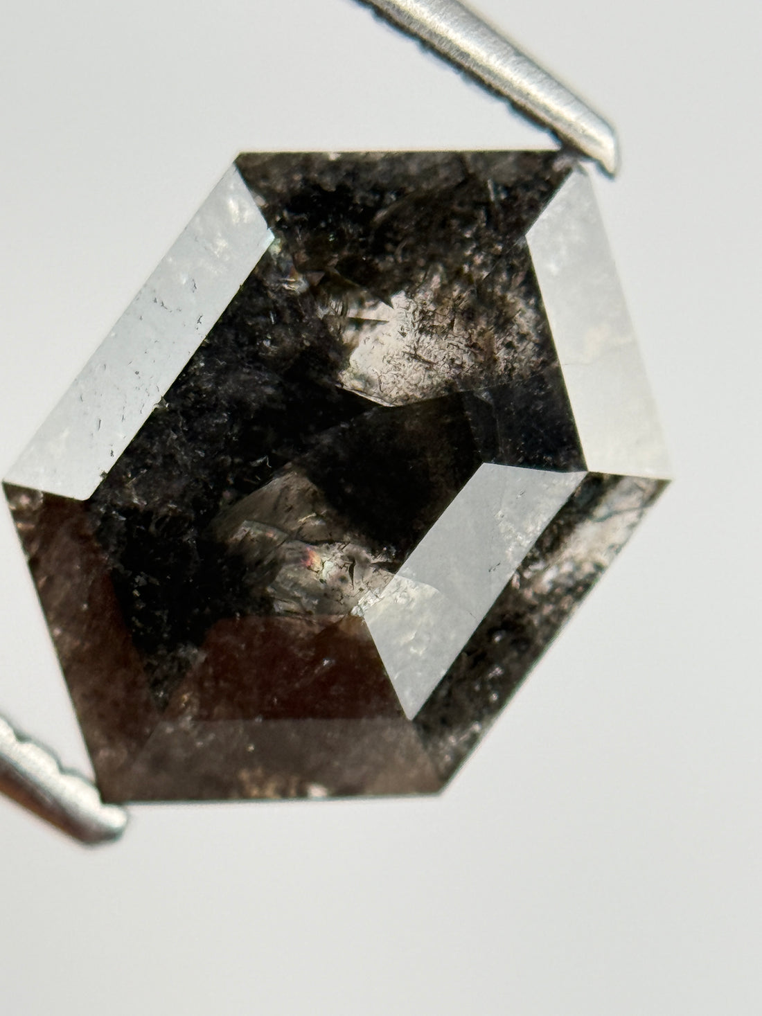 2.60 Ct Hexagon Rose Cut Grey Natural Salt and Pepper Diamond