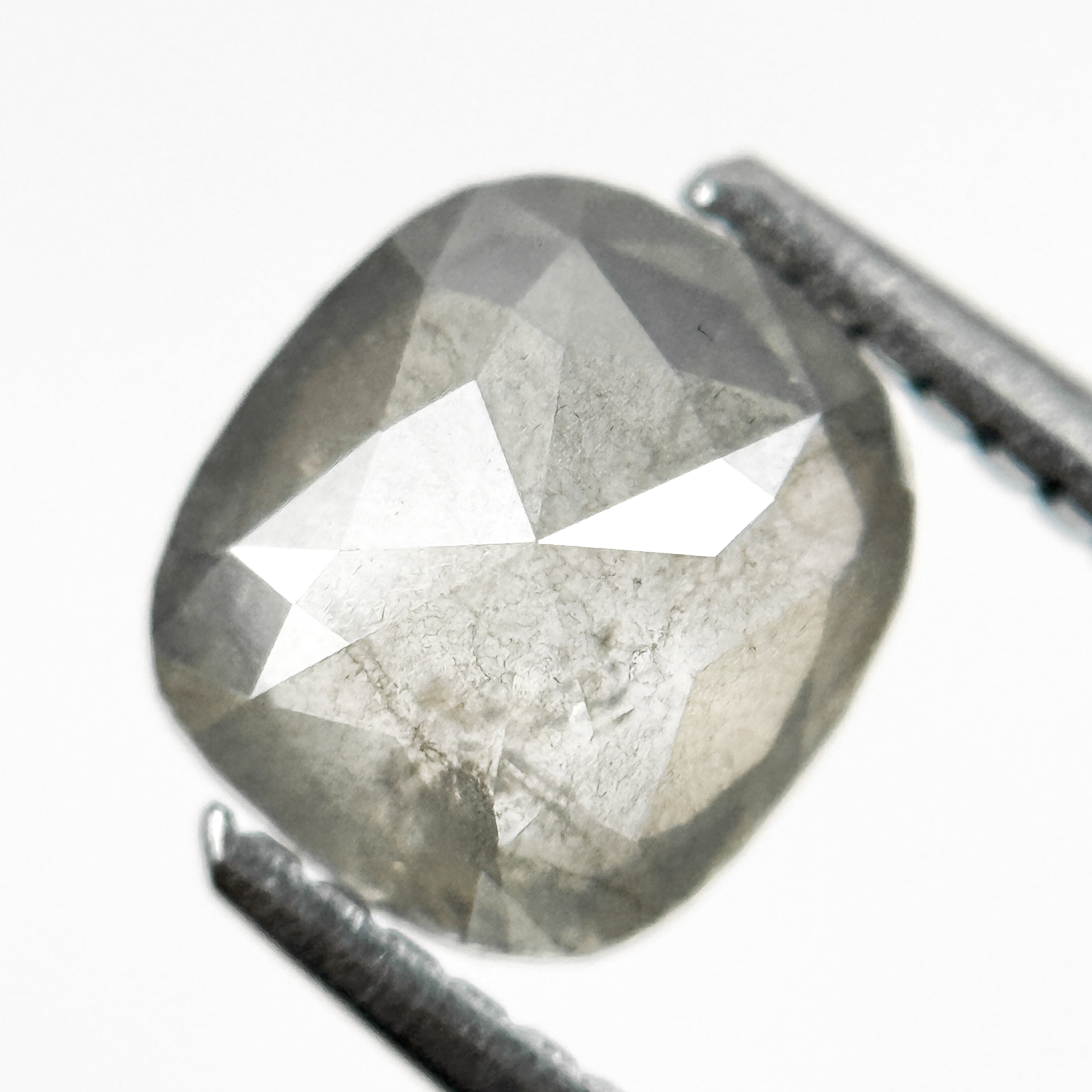 1.49 Ct Cushion Rose Cut Grey Natural Salt and Pepper Diamond