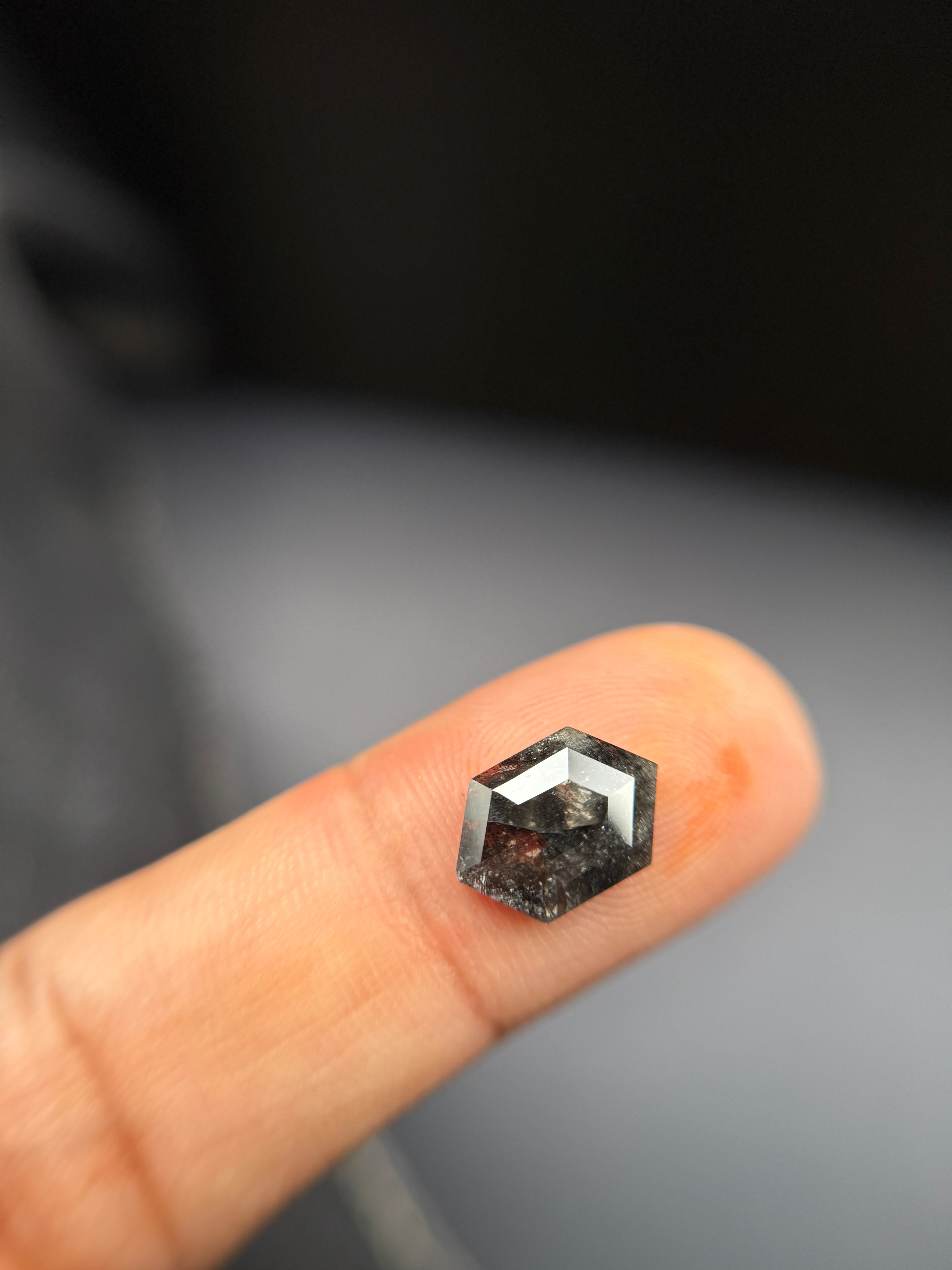 2.60 Ct Hexagon Rose Cut Grey Natural Salt and Pepper Diamond