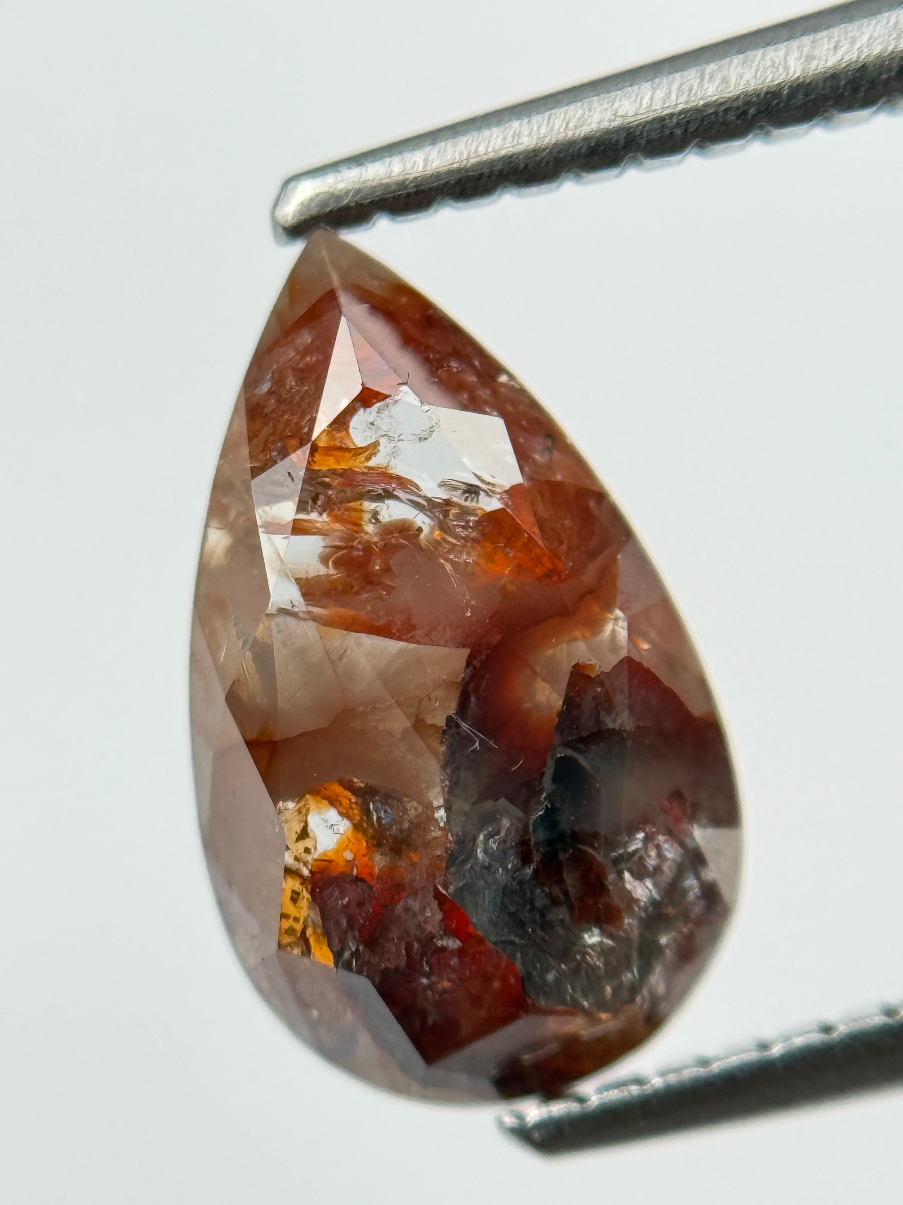 1.51 Ct Pear Rose Cut Red Natural Salt and Pepper Diamond