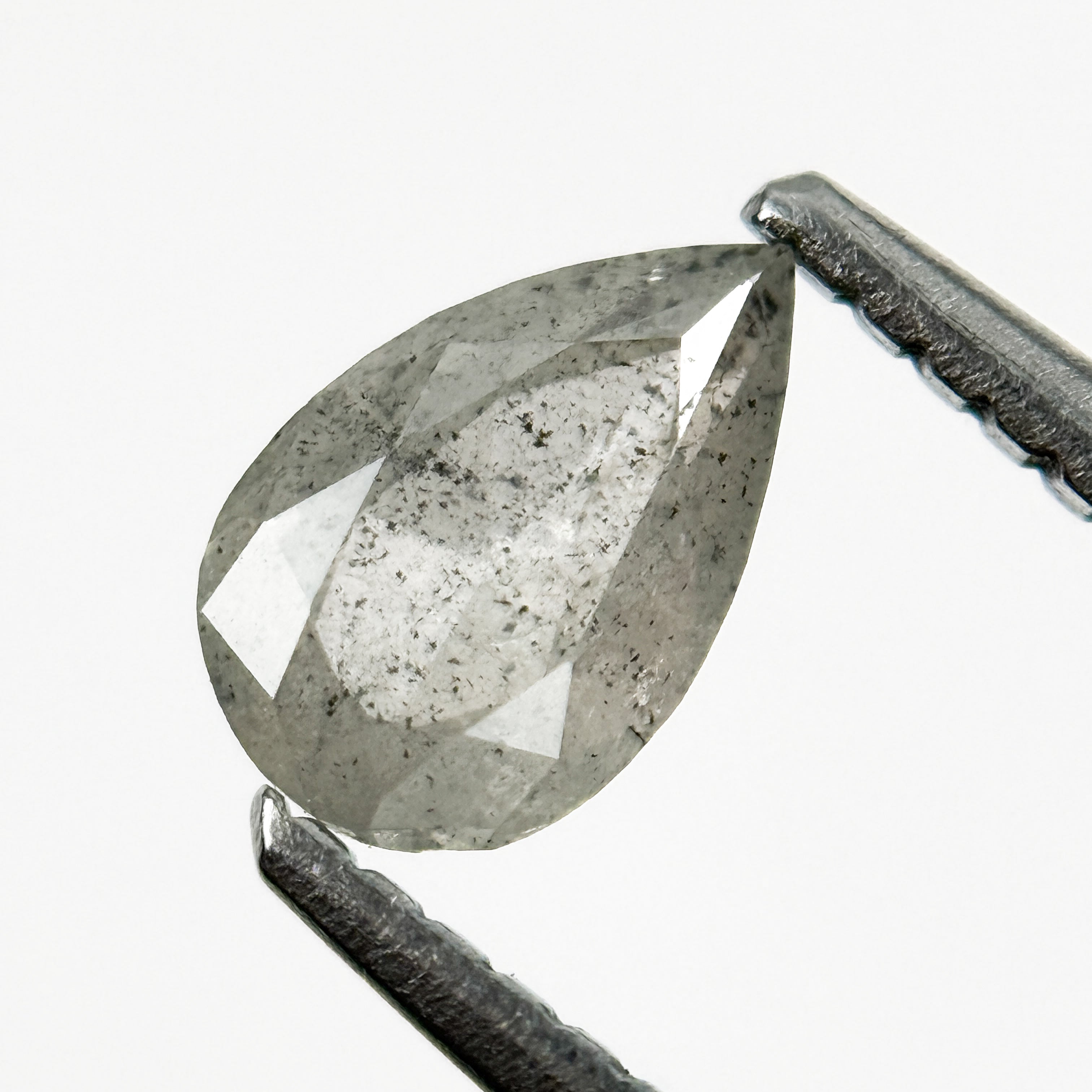 0.64 Ct Pear Rose Cut White Natural Salt and Pepper Diamond