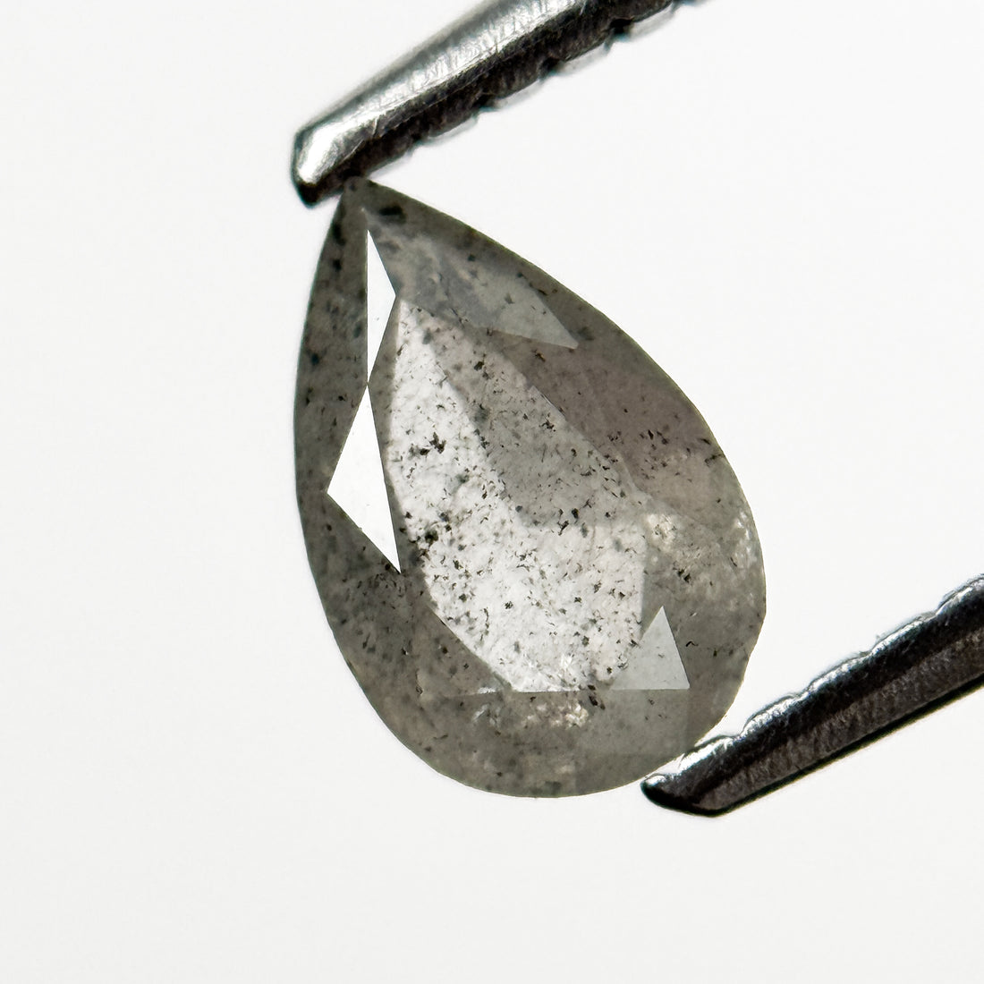 0.64 Ct Pear Rose Cut White Natural Salt and Pepper Diamond
