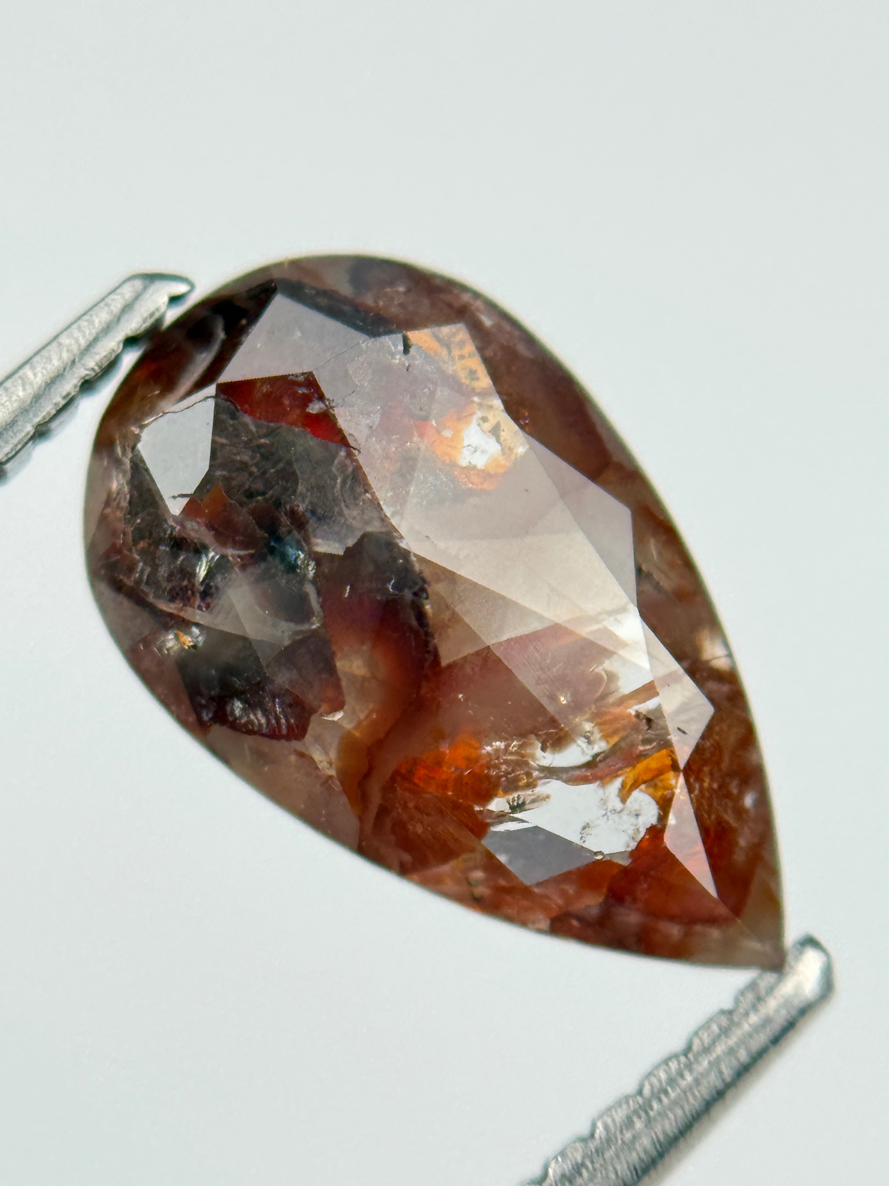 1.51 Ct Pear Rose Cut Red Natural Salt and Pepper Diamond