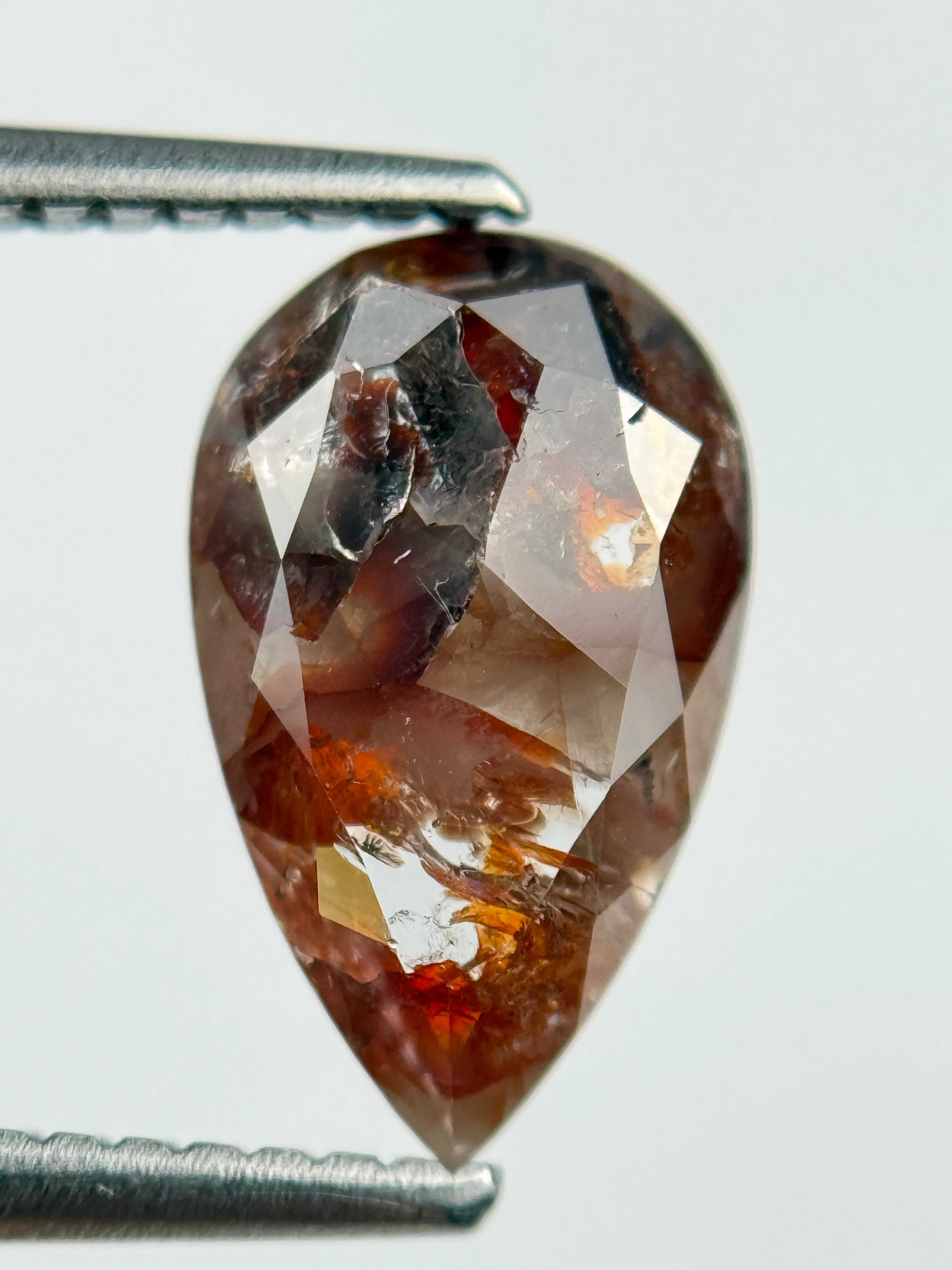 1.51 Ct Pear Rose Cut Red Natural Salt and Pepper Diamond