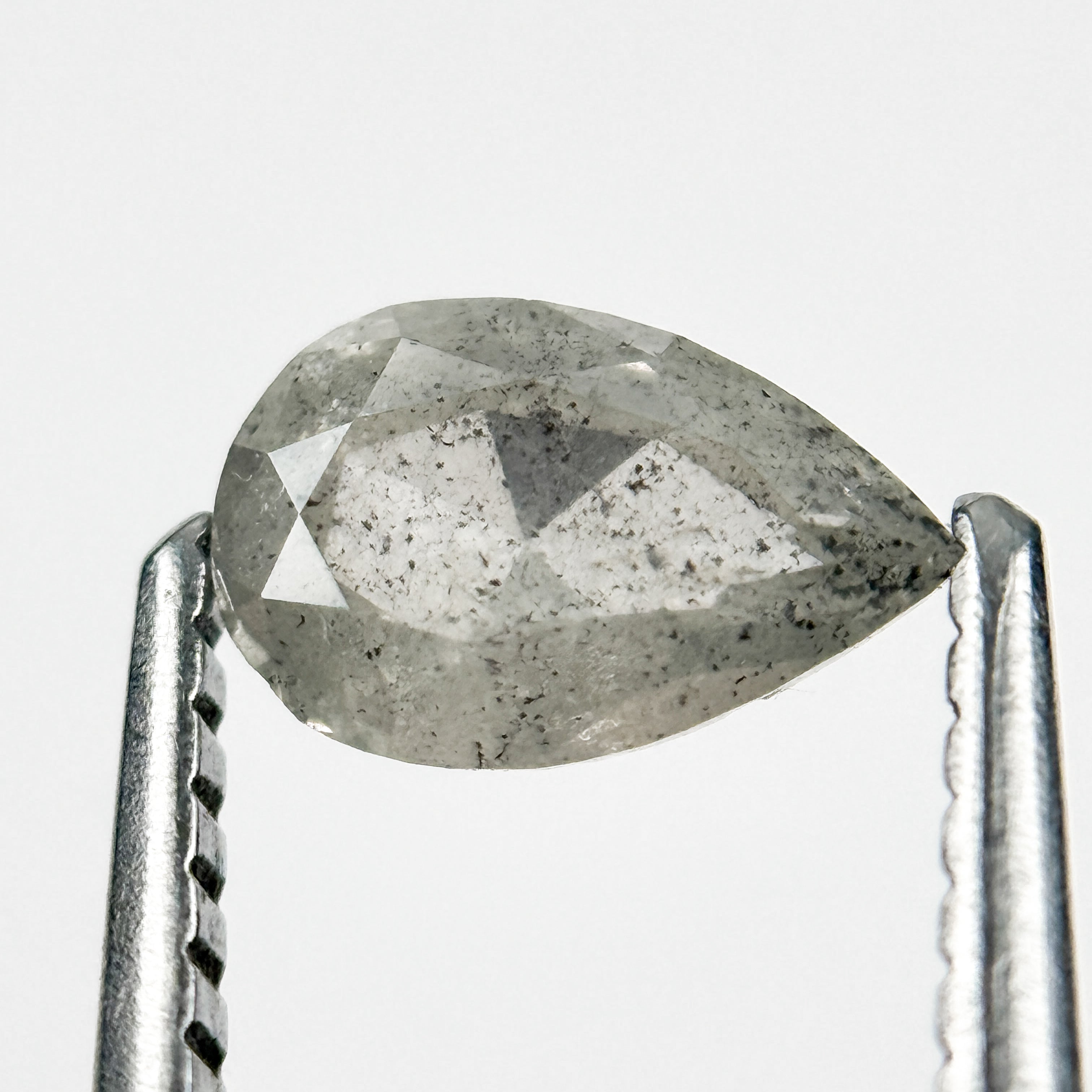 0.64 Ct Pear Rose Cut White Natural Salt and Pepper Diamond