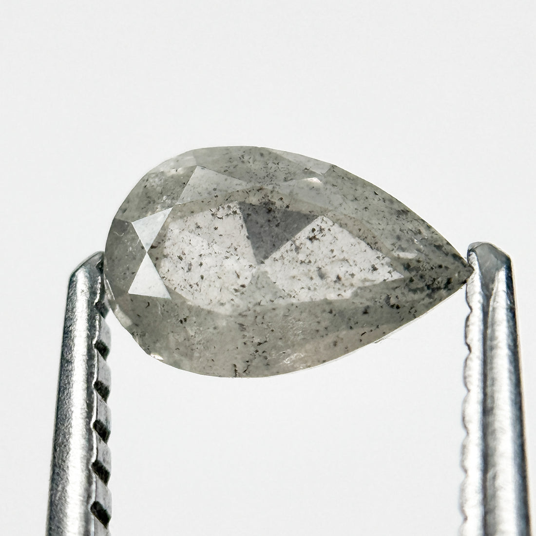 0.64 Ct Pear Rose Cut White Natural Salt and Pepper Diamond