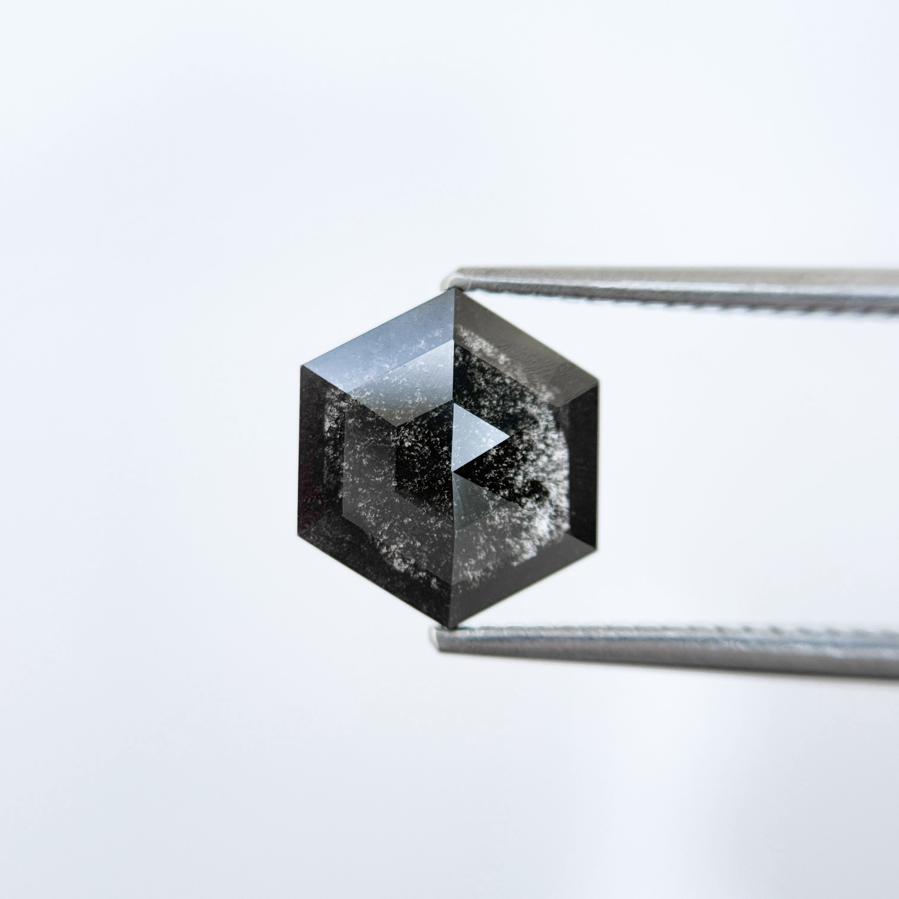1.76 Ct Hexagon Rose Cut Grey Natural Salt and Pepper Diamond