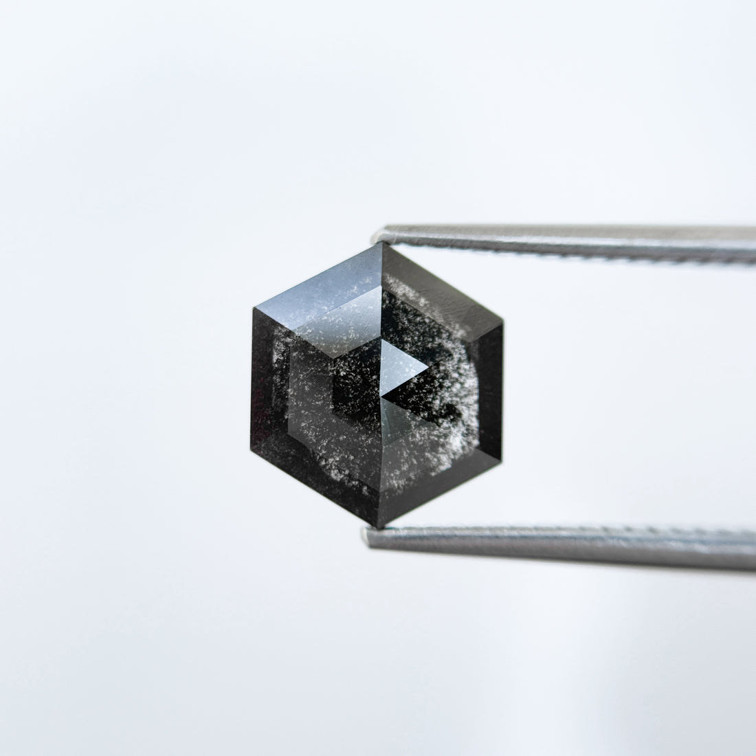 1.76 Ct Hexagon Rose Cut Grey Natural Salt and Pepper Diamond