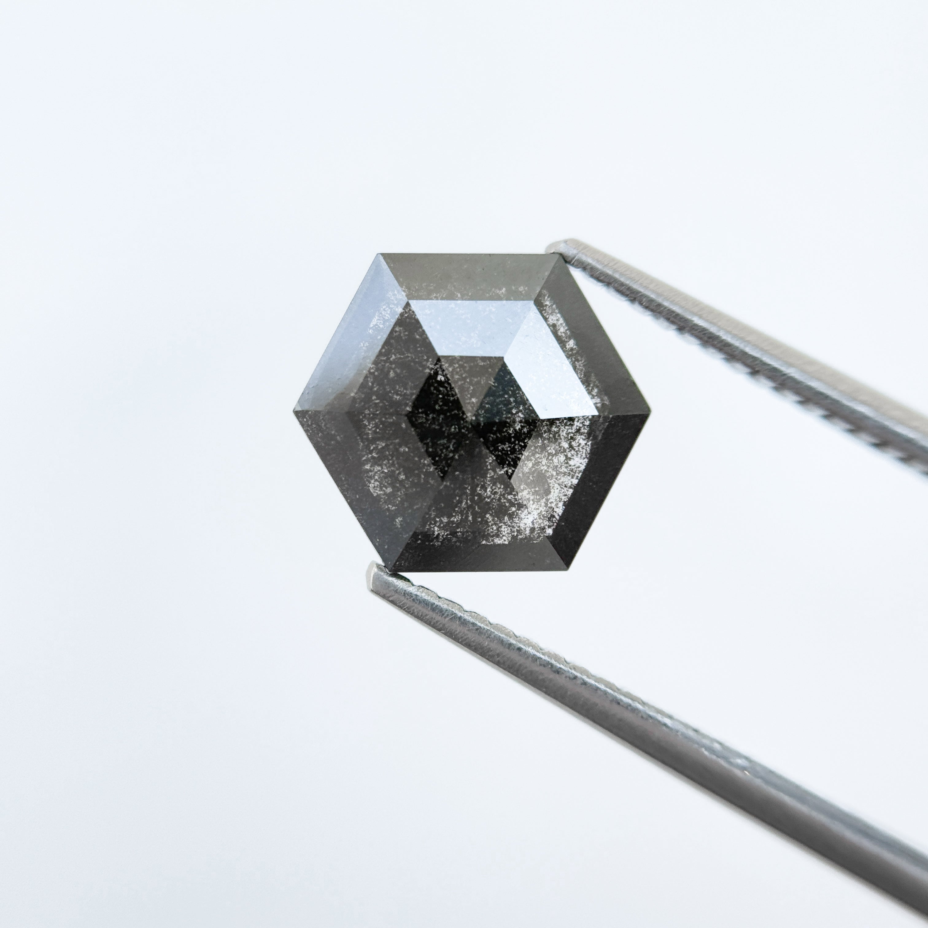 1.76 Ct Hexagon Rose Cut Grey Natural Salt and Pepper Diamond