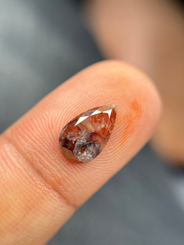 1.51 Ct Pear Rose Cut Red Natural Salt and Pepper Diamond