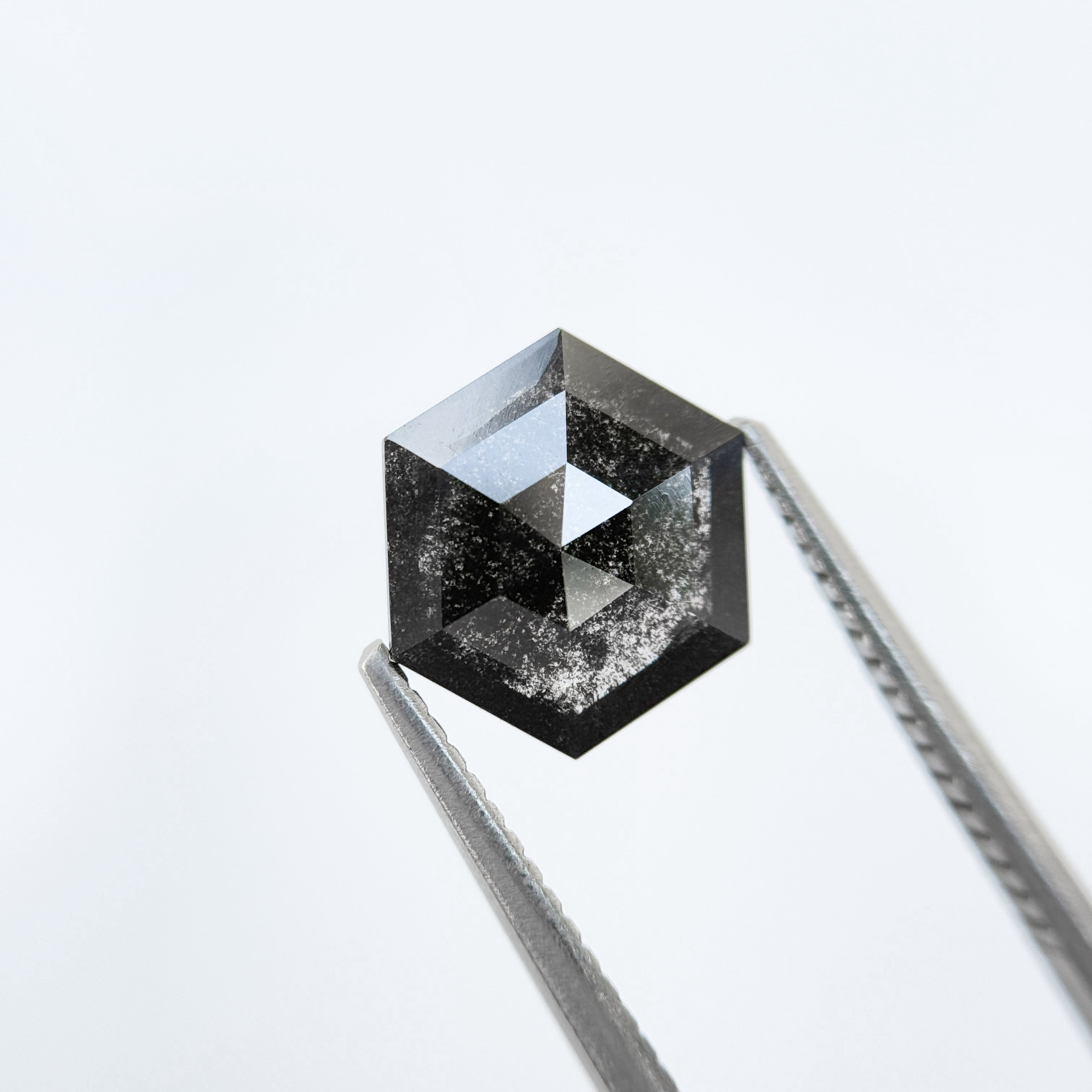 1.76 Ct Hexagon Rose Cut Grey Natural Salt and Pepper Diamond
