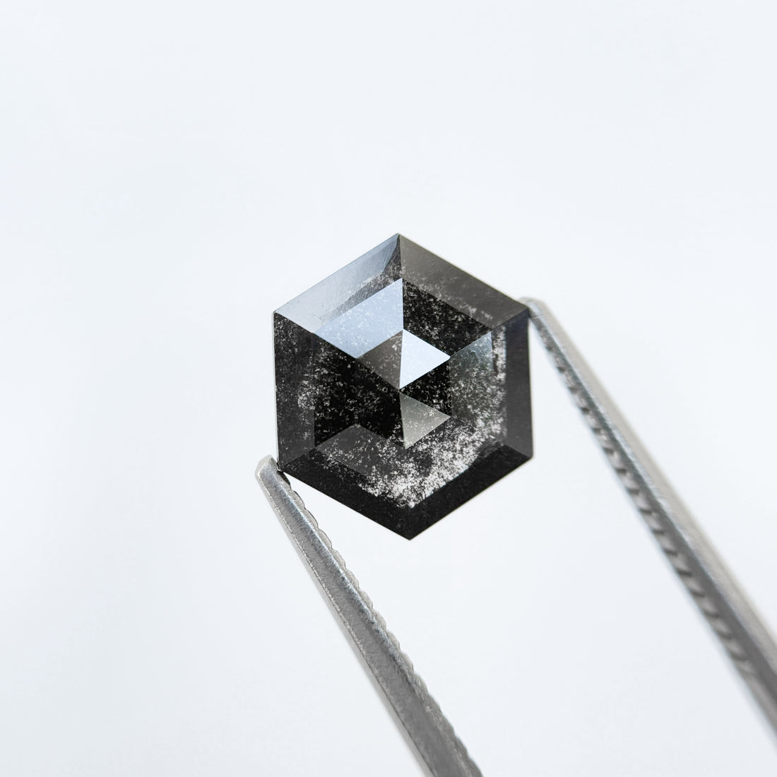 1.76 Ct Hexagon Rose Cut Grey Natural Salt and Pepper Diamond