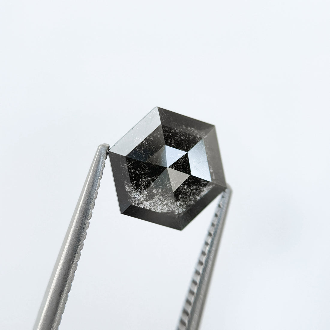1.76 Ct Hexagon Rose Cut Grey Natural Salt and Pepper Diamond