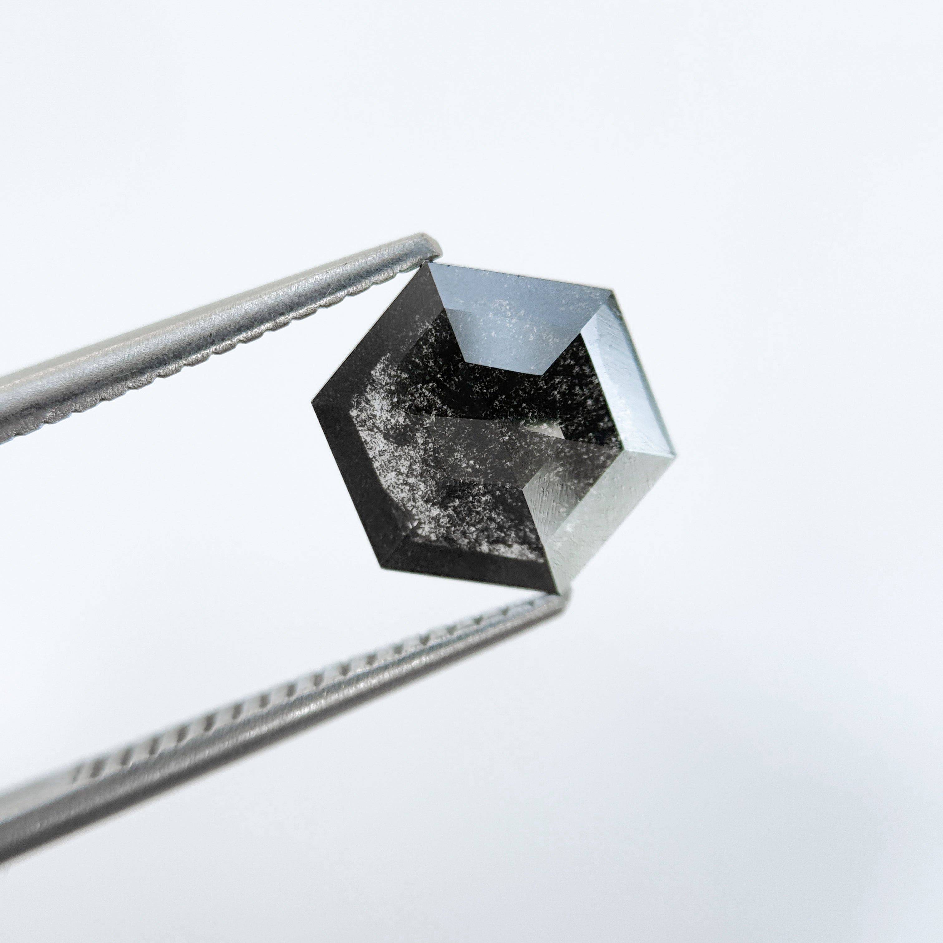 1.76 Ct Hexagon Rose Cut Grey Natural Salt and Pepper Diamond