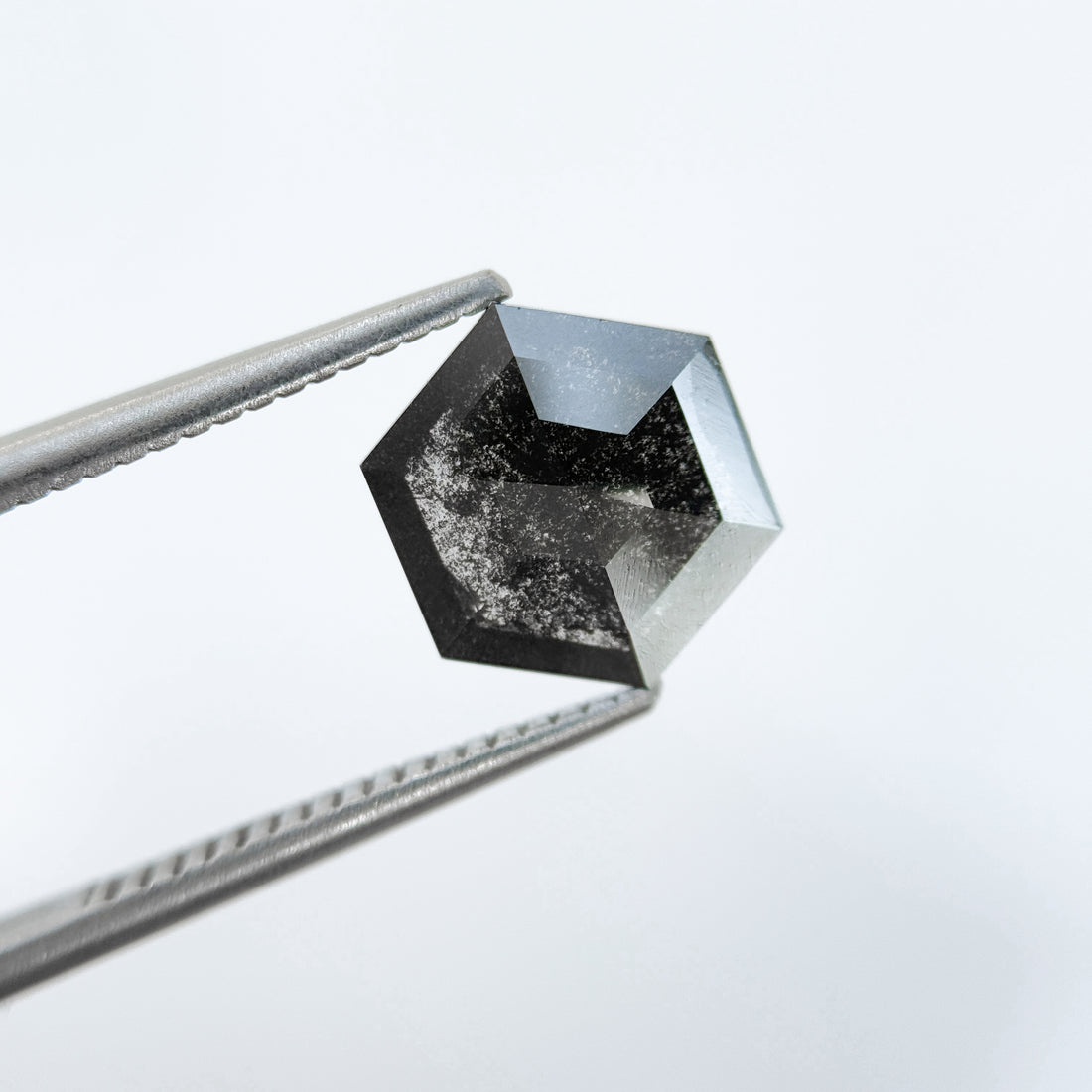 1.76 Ct Hexagon Rose Cut Grey Natural Salt and Pepper Diamond