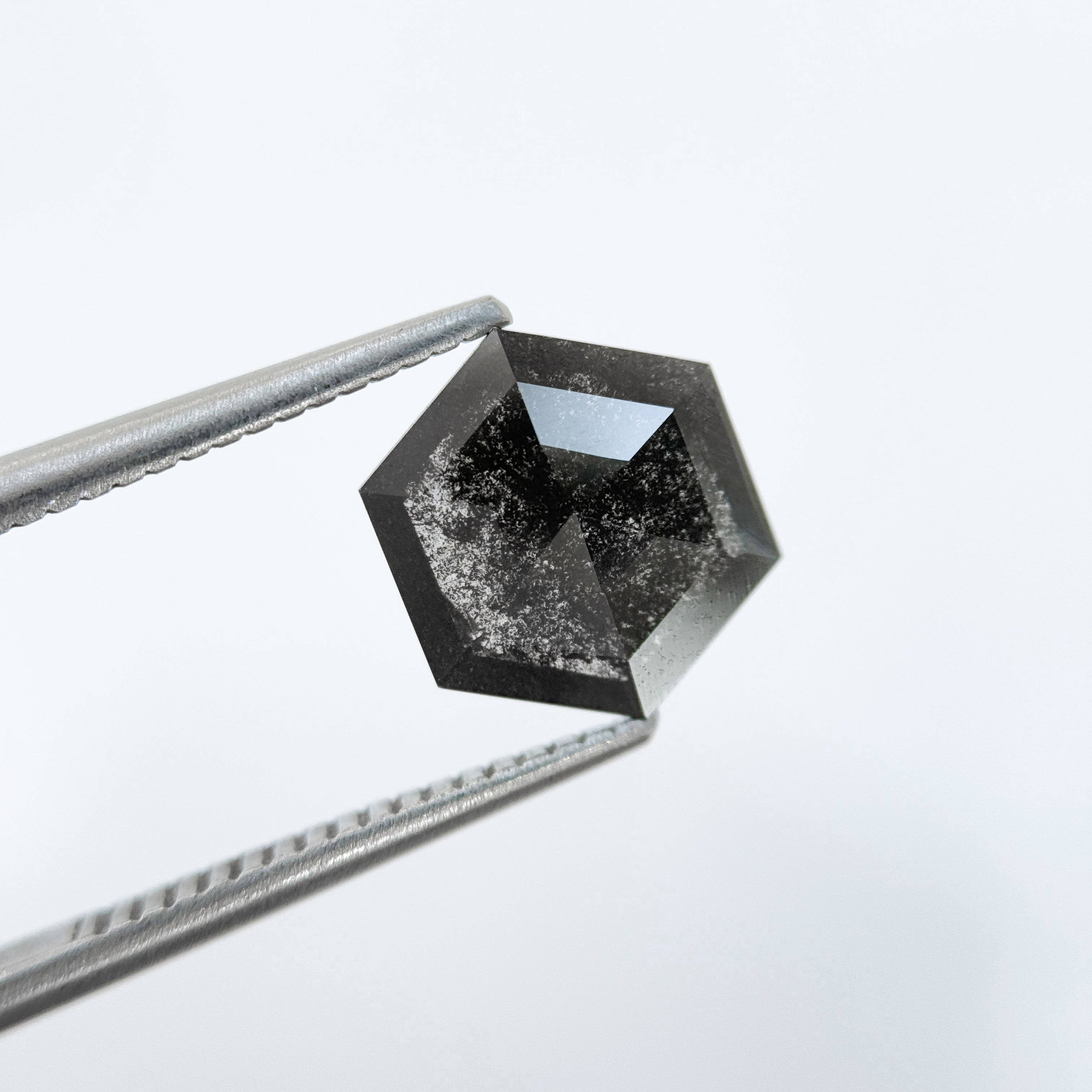 1.76 Ct Hexagon Rose Cut Grey Natural Salt and Pepper Diamond