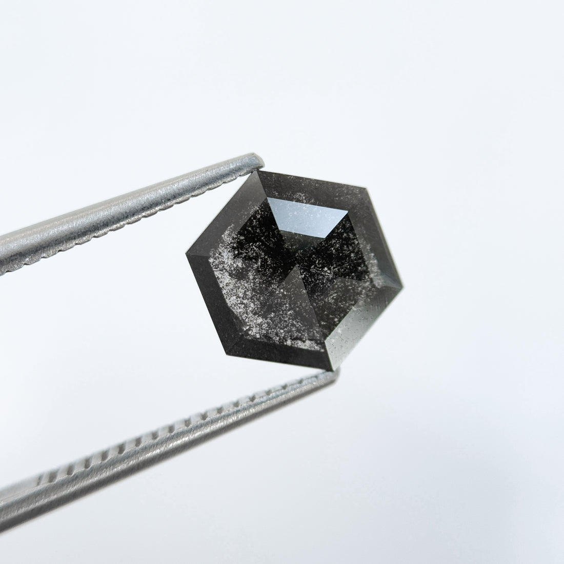 1.76 Ct Hexagon Rose Cut Grey Natural Salt and Pepper Diamond
