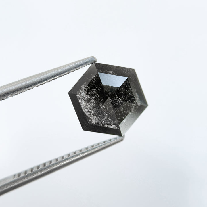 1.76 Ct Hexagon Rose Cut Grey Natural Salt and Pepper Diamond