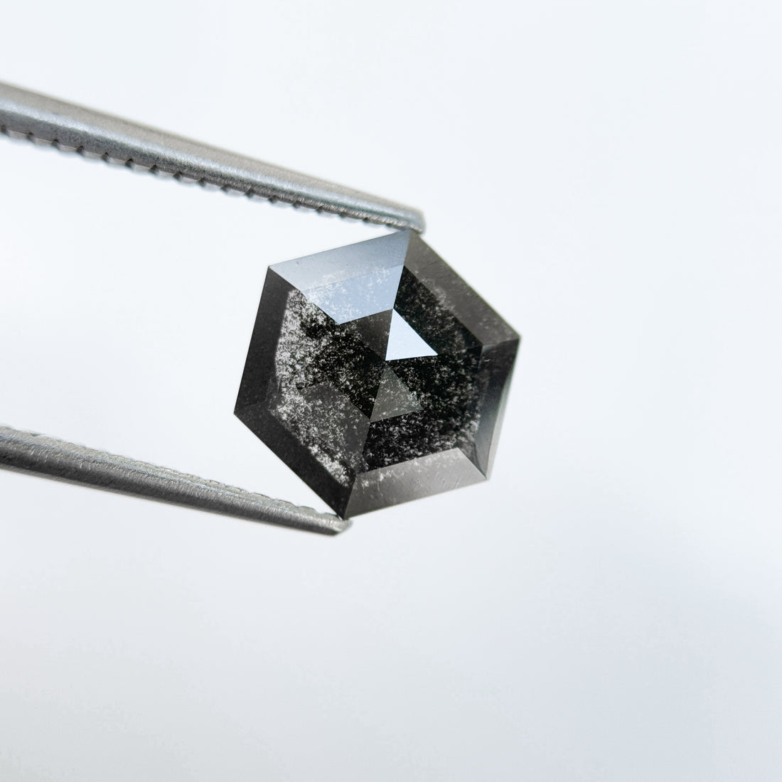 1.76 Ct Hexagon Rose Cut Grey Natural Salt and Pepper Diamond